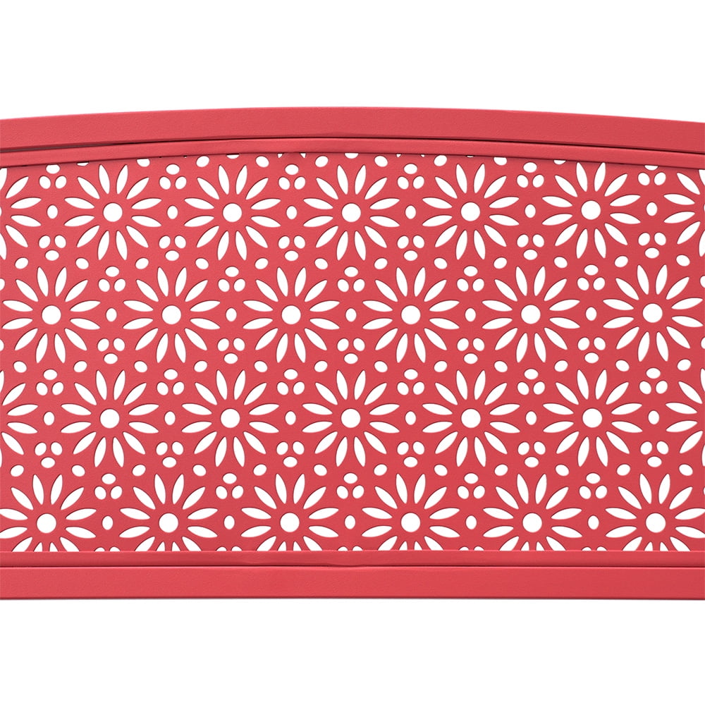 Abble Outdoor Metal Garden Bench Steel Patio Loveseat Park Bench, Red - Image 4