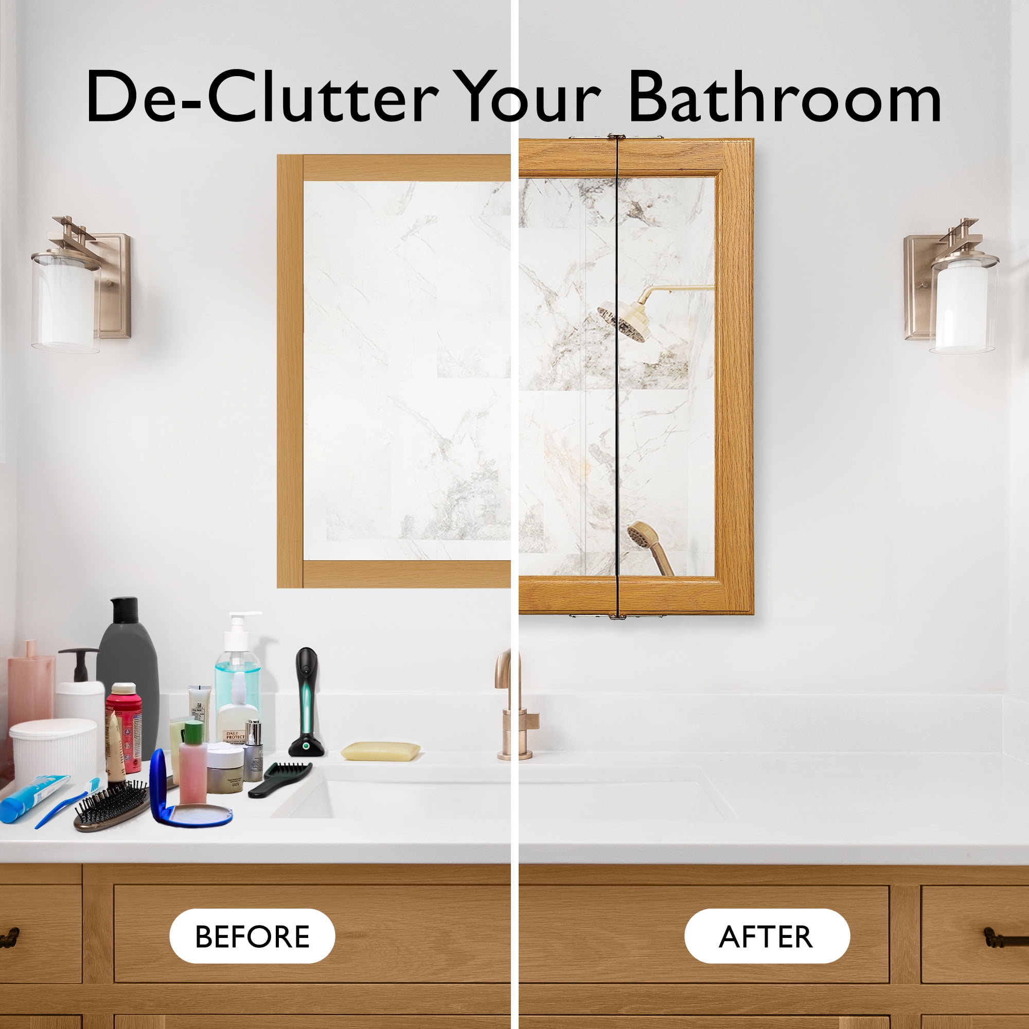 Design House 36" Wood Tri-View Wall Mount Bathroom Medicine Cabinet, Nutmeg Oak - Image 9