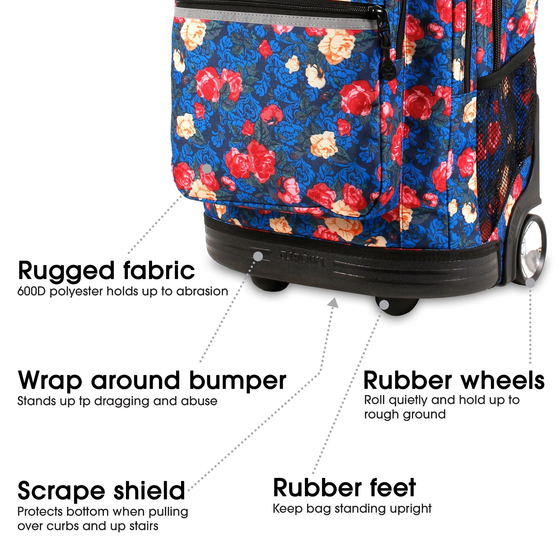 J World Girls and Womens Sundance 20" Rolling Backpack with Laptop Sleeve for School and Travel, Vintage Rose - Image 5