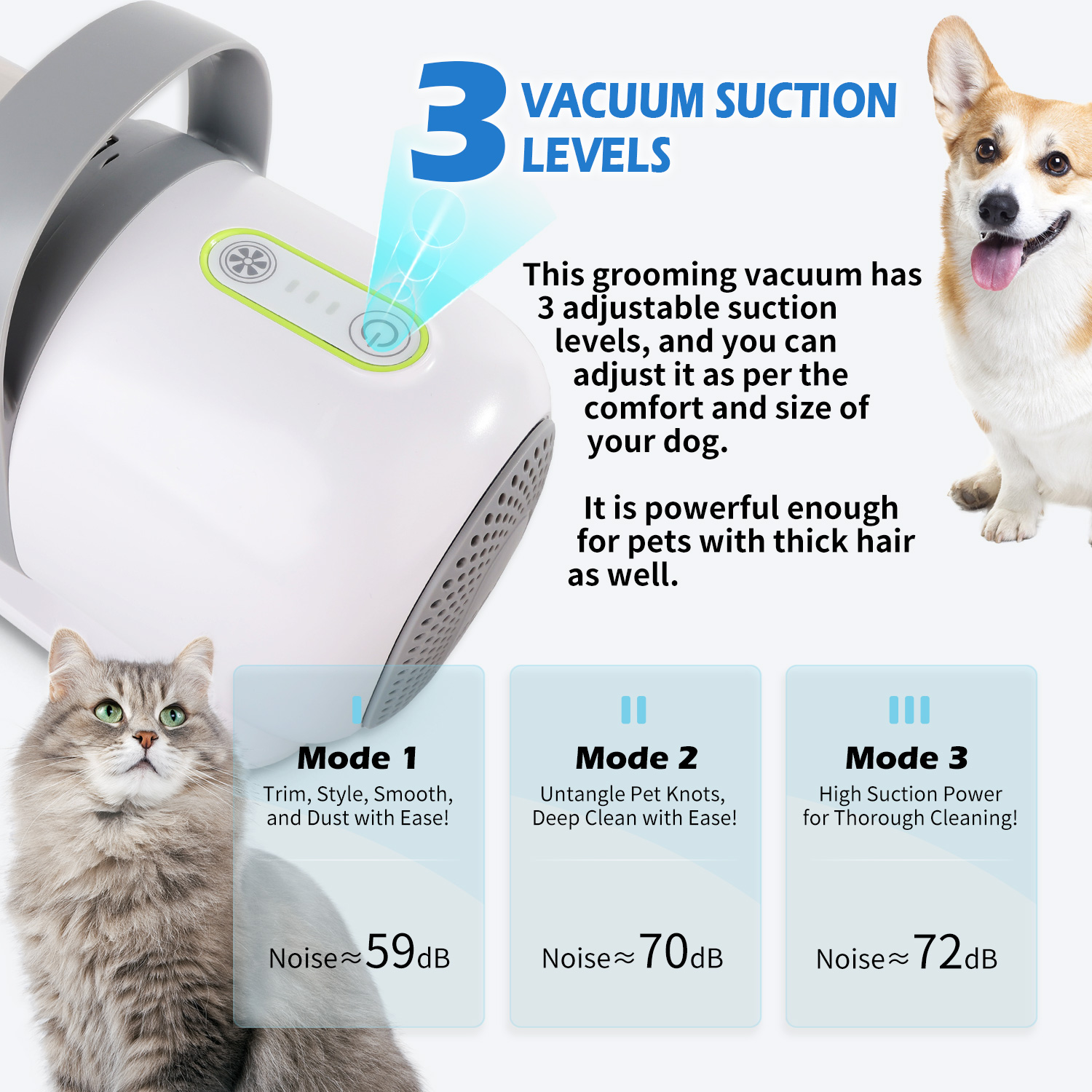 All For Paws Pet Grooming Kit for Shedding Dogs & Cats - 1.5L Low Noise Vacuum with Portable Clipper, Paw Trimmer, Nail Grinder, Grooming Brush, De-shedding Brush & Cleaning Brush - Image 6