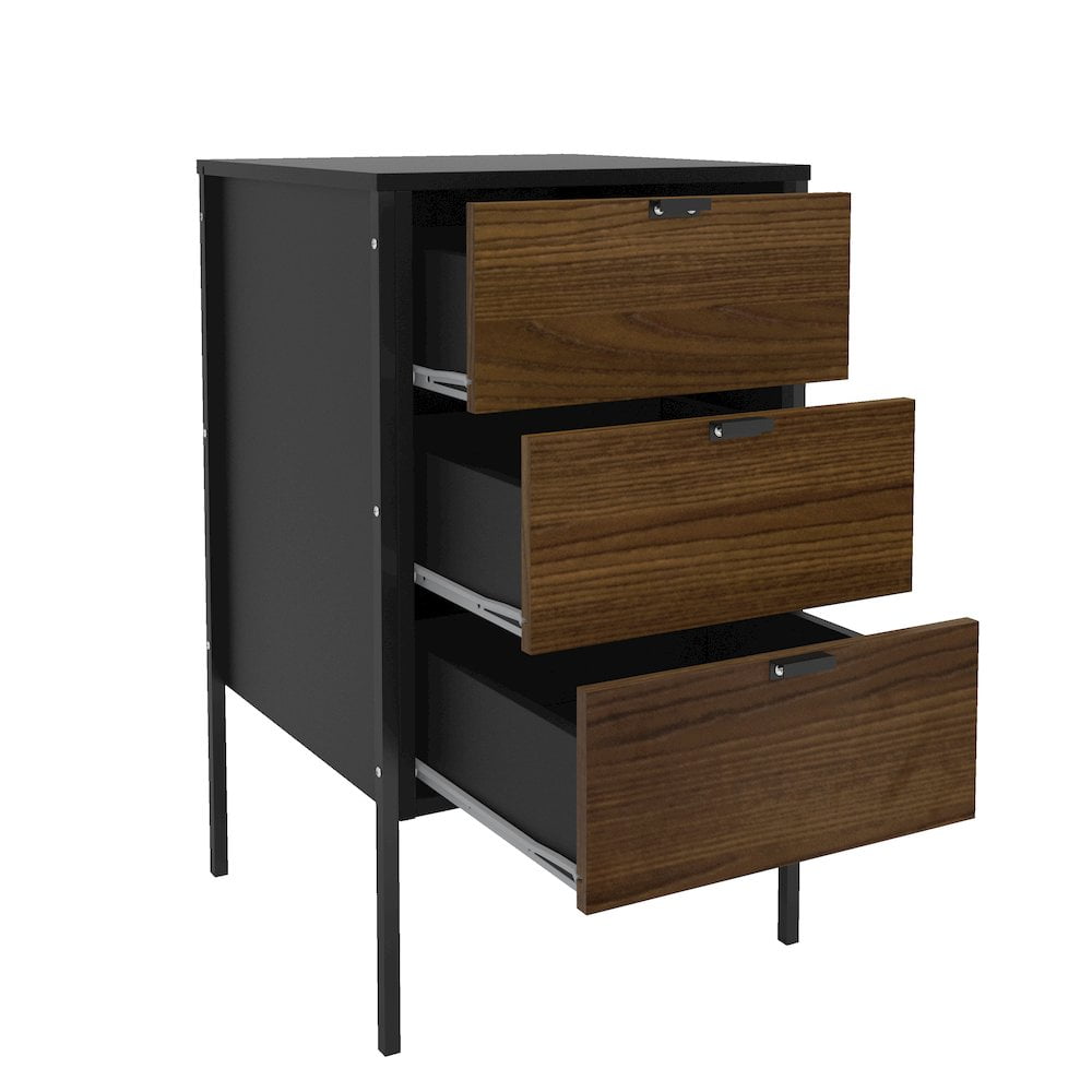 Polifurniture Mallorca 3 Drawer Office Cabinet, Walnut and Black - Image 8