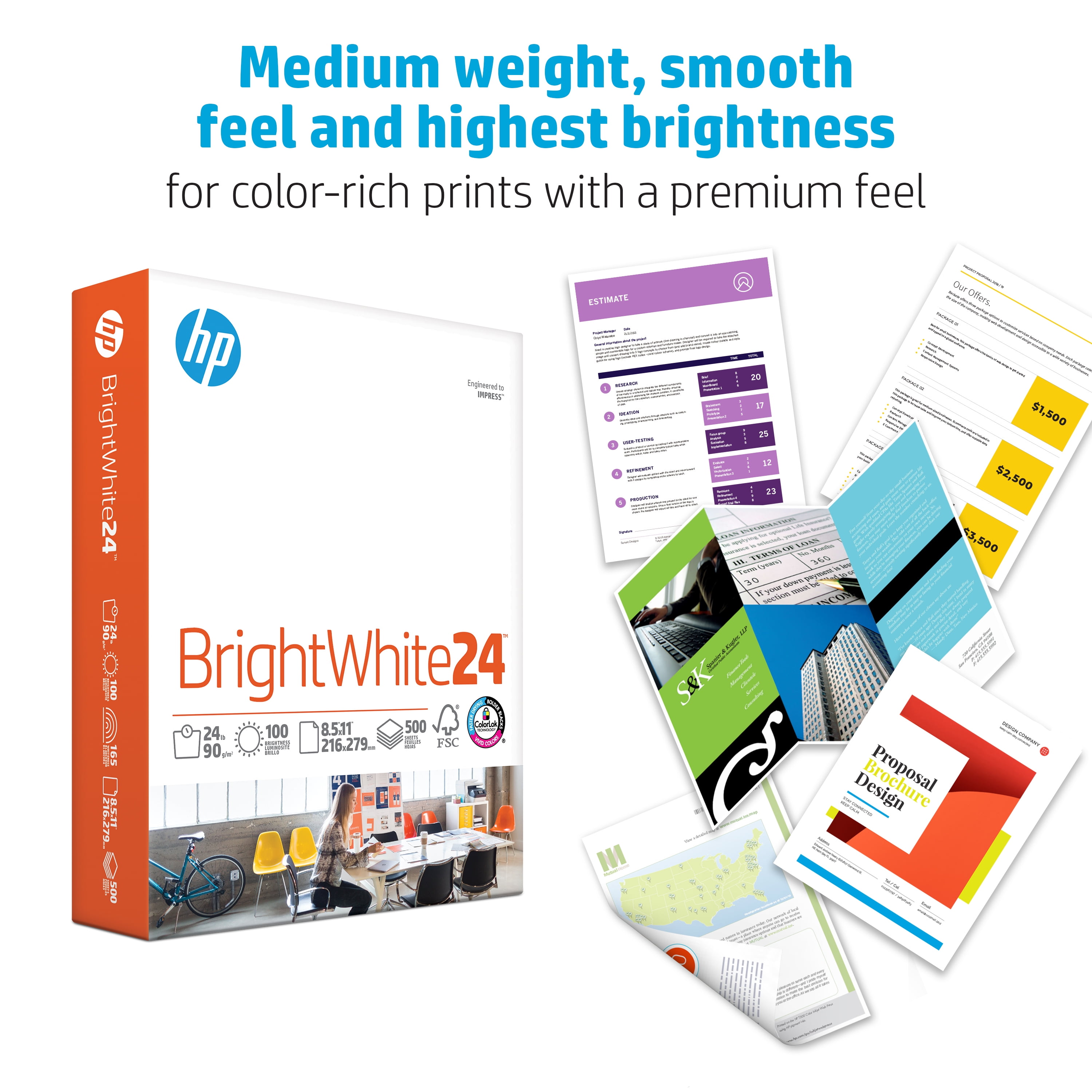 HP Printer Paper, Brightwhite 24lb, 8.5x11, 5 Ream, White, 2,500 Sheets - 203000C - Image 3