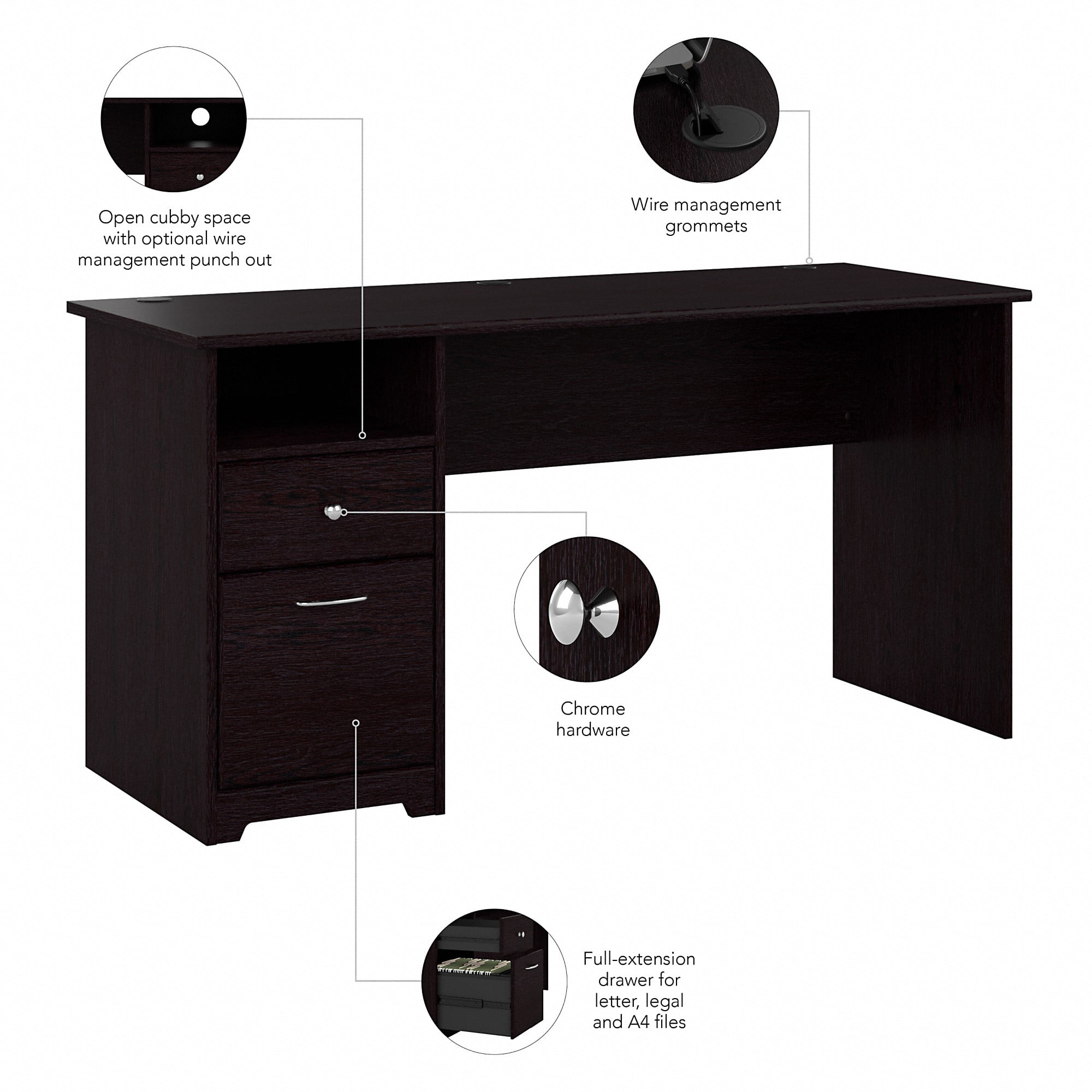 Bush Furniture Cabot 60" Computer Desk with Storage, Espresso Oak - Image 9