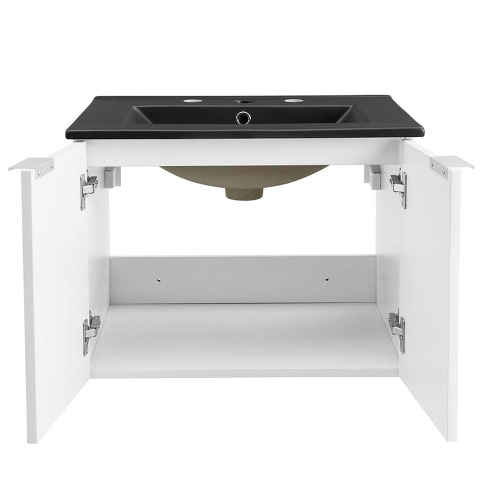 Modway Maybelle Modern Wood Wall-Mount Bathroom Vanity in White/Black - Image 3