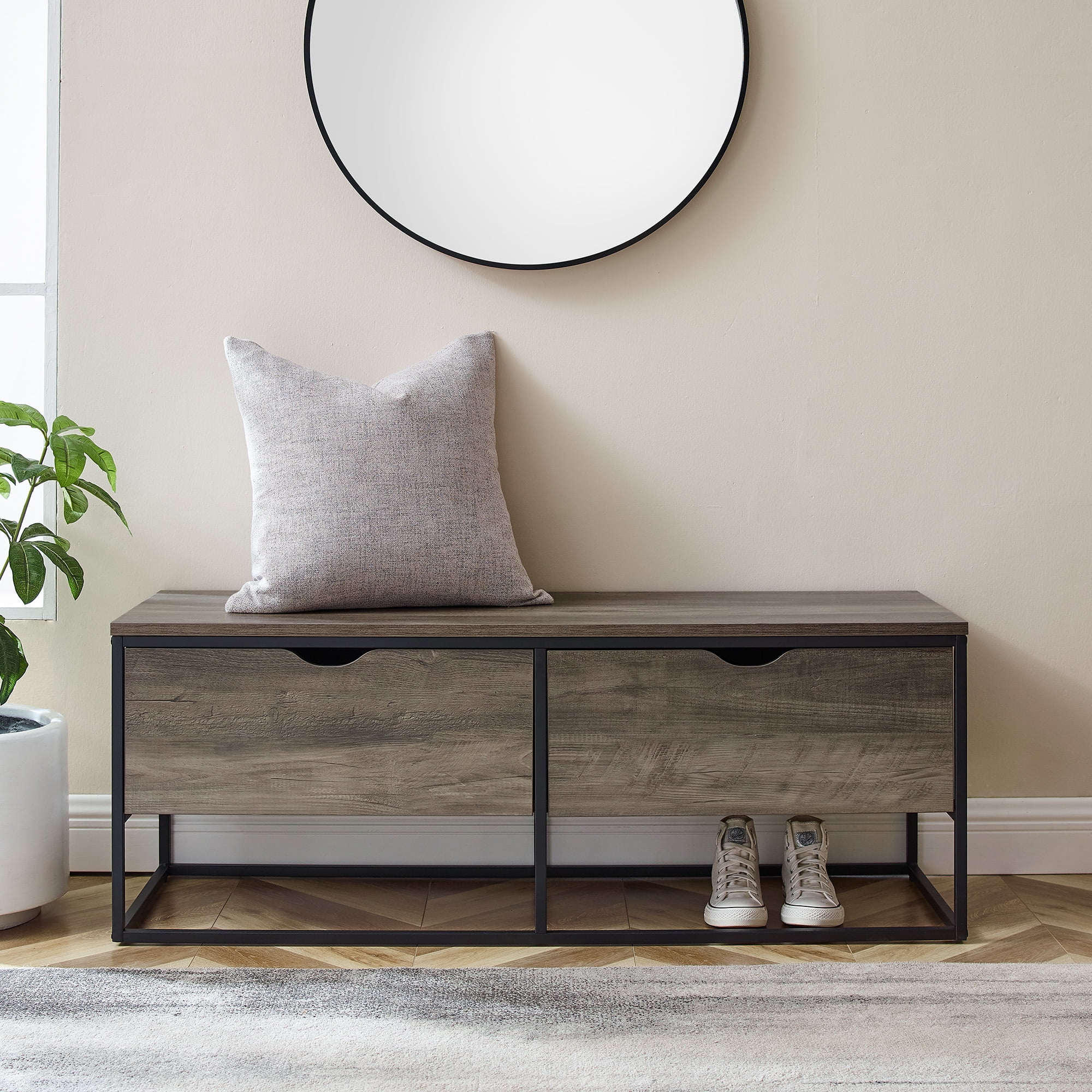 Manor Park Modern 2 Drawer Storage Bench, Grey Wash - Image 2