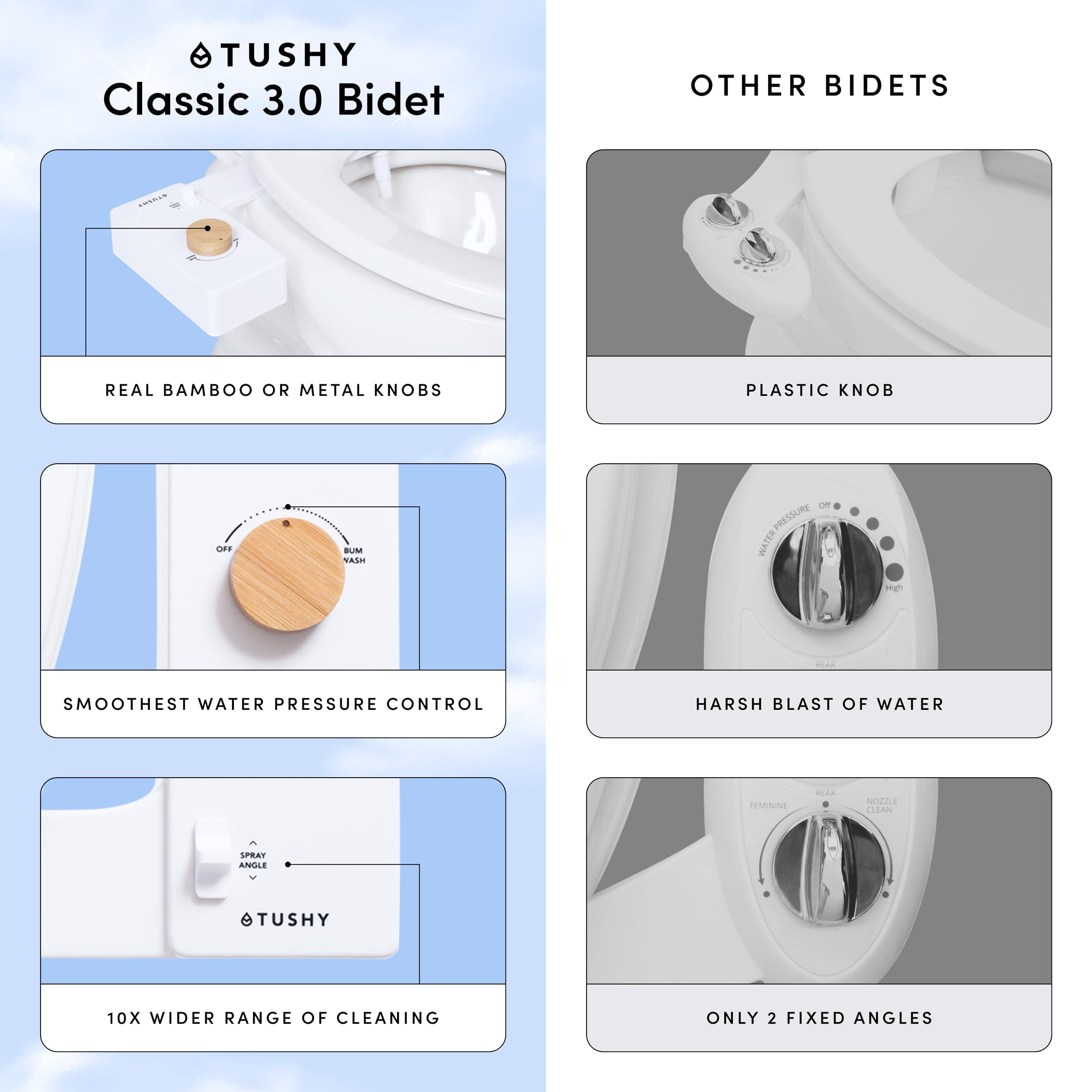 TUSHY Classic 3.0 Bidet Toilet Seat Attachment - Adjustable Water Cleaning Pressure - Brushed Nickel Knob - Image 4
