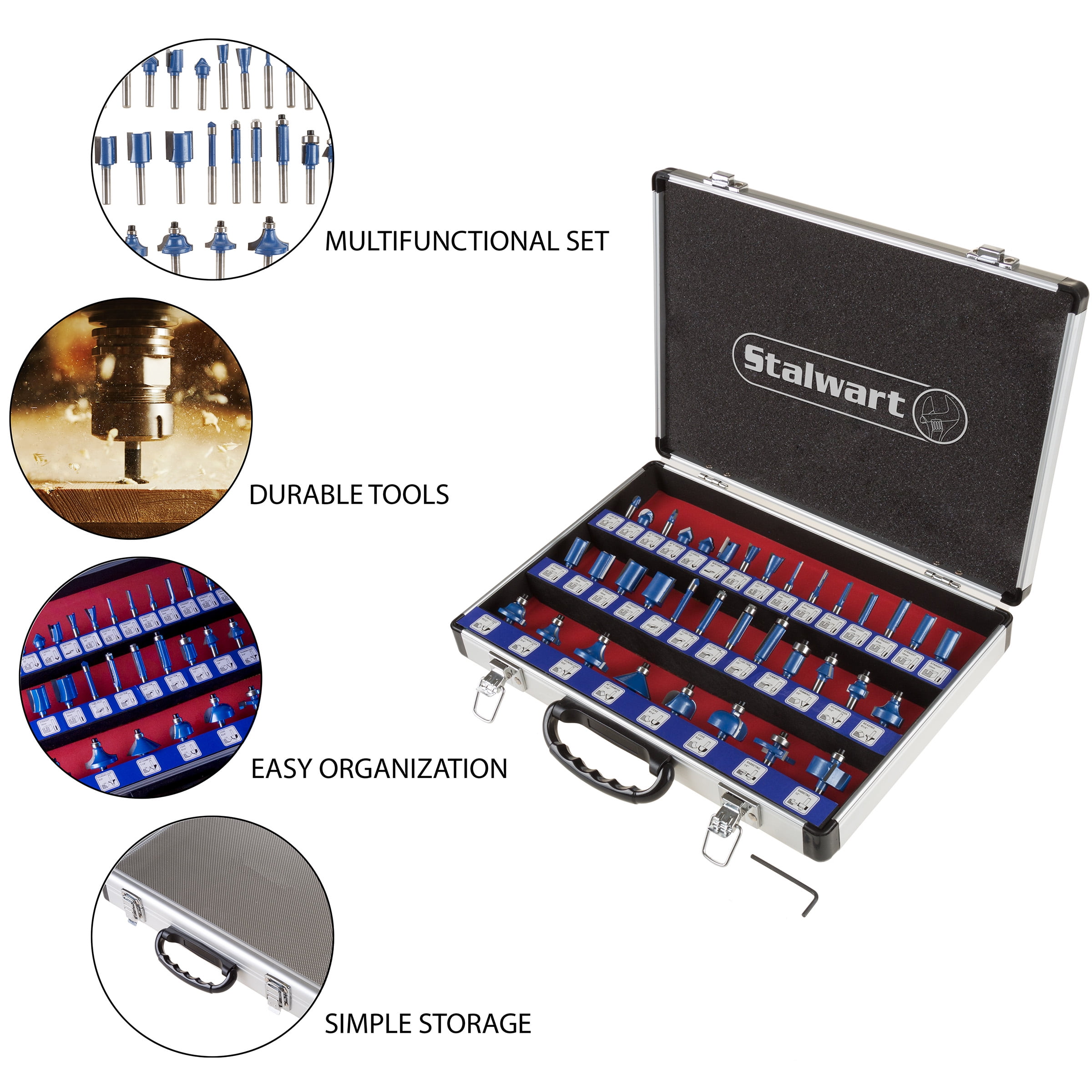 35-Piece Router Bits Set - Woodworking Tools for Wood Routers with Allen Wrench and Aluminum Carrying Case with Labeled Organization by Stalwart - Image 5