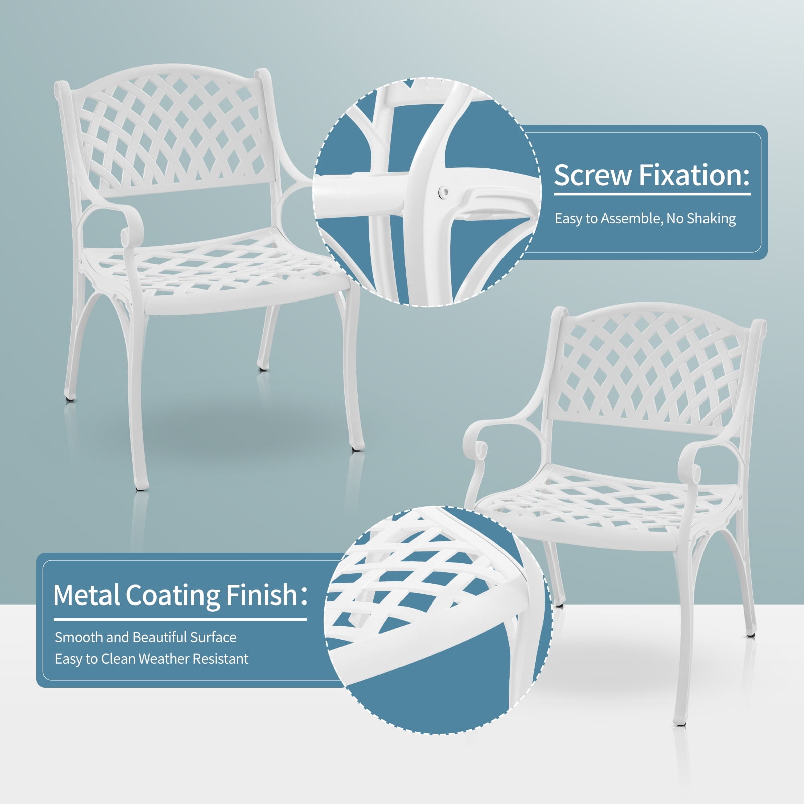 PATIO-IN Cast Aluminum Outdoor Patio Chairs - Set of 2, White - Image 8