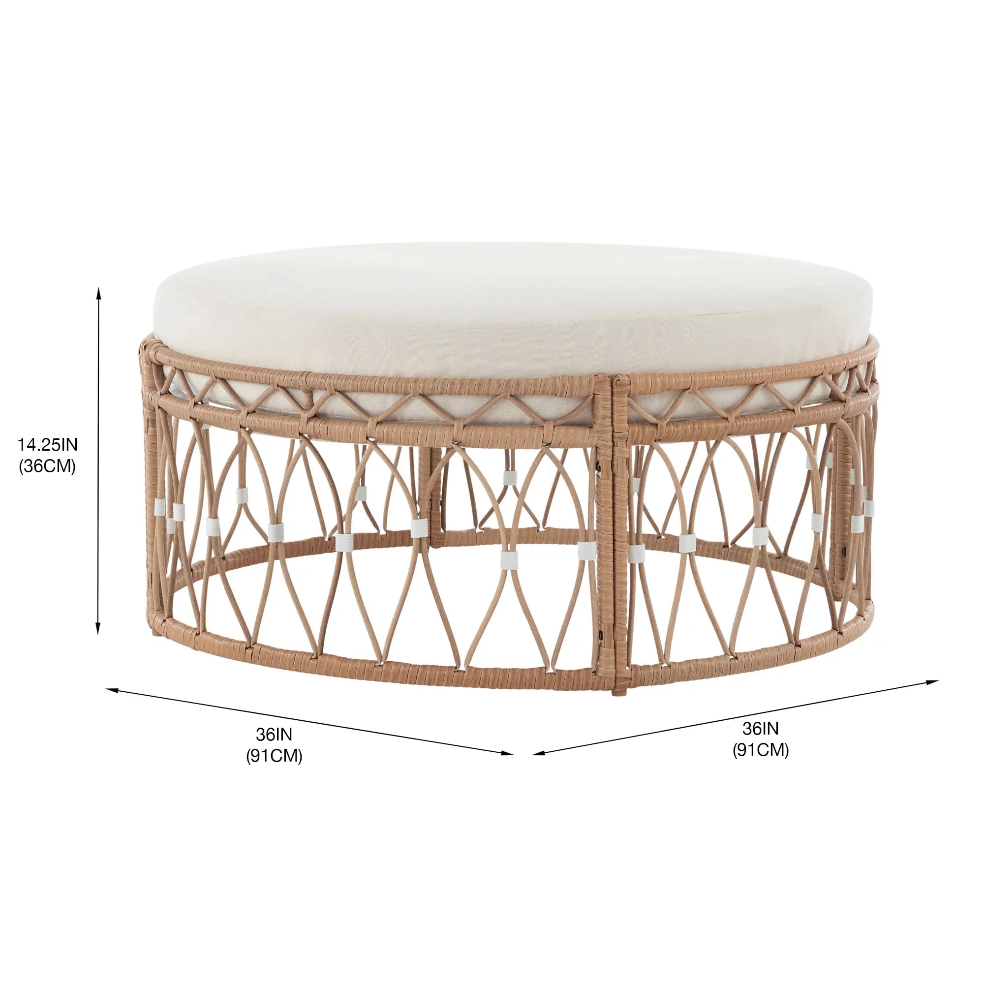Better Homes & Gardens Lilah Outdoor Wicker 36" Round Ottoman, White - Image 2