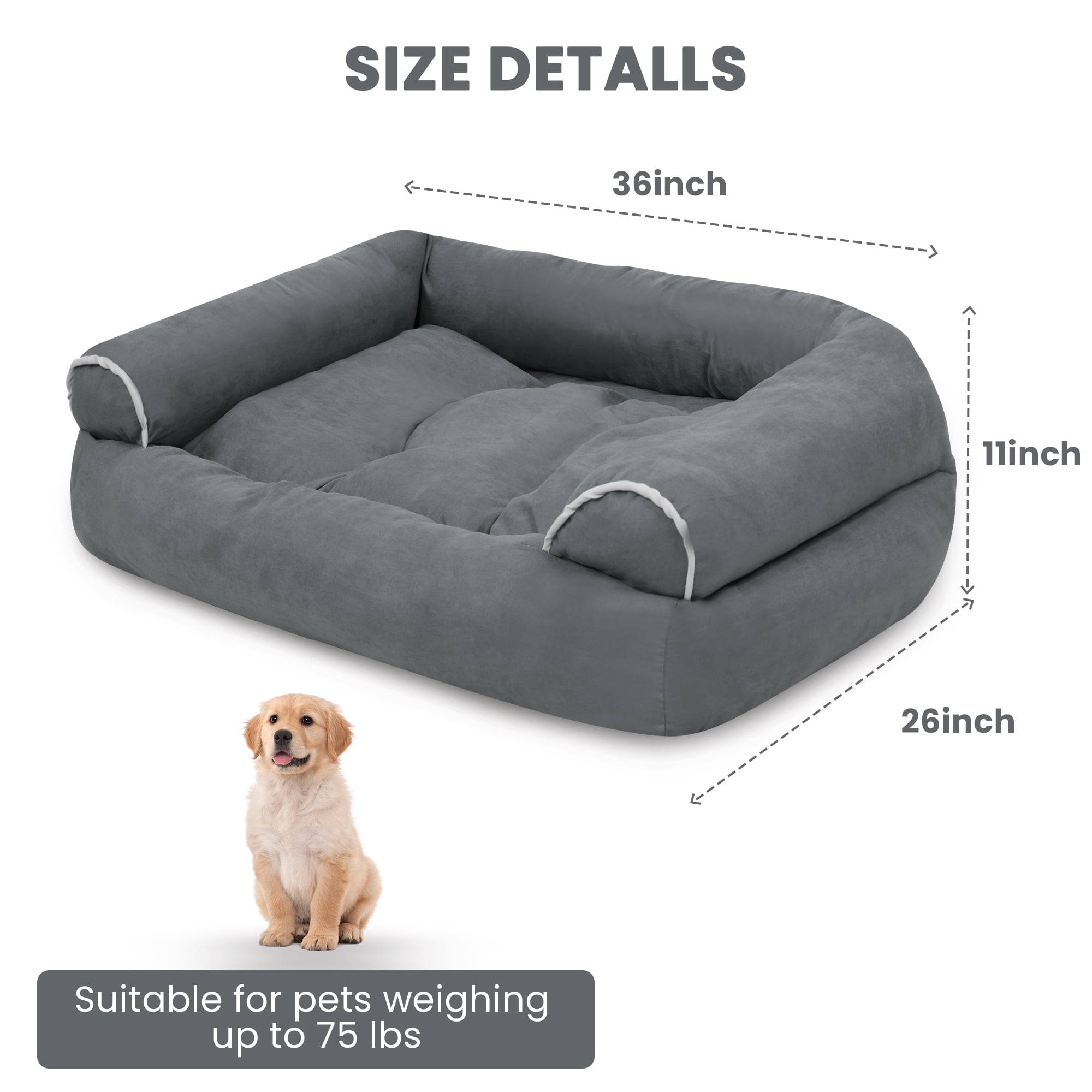 ZUPOX Orthopedic Dog Beds for Large Dogs, Waterproof Dog Bed with Removable Cover and Non-Slip Bottom, Large Dog Bed for Small Medium Large Dogs, Grey - Image 2