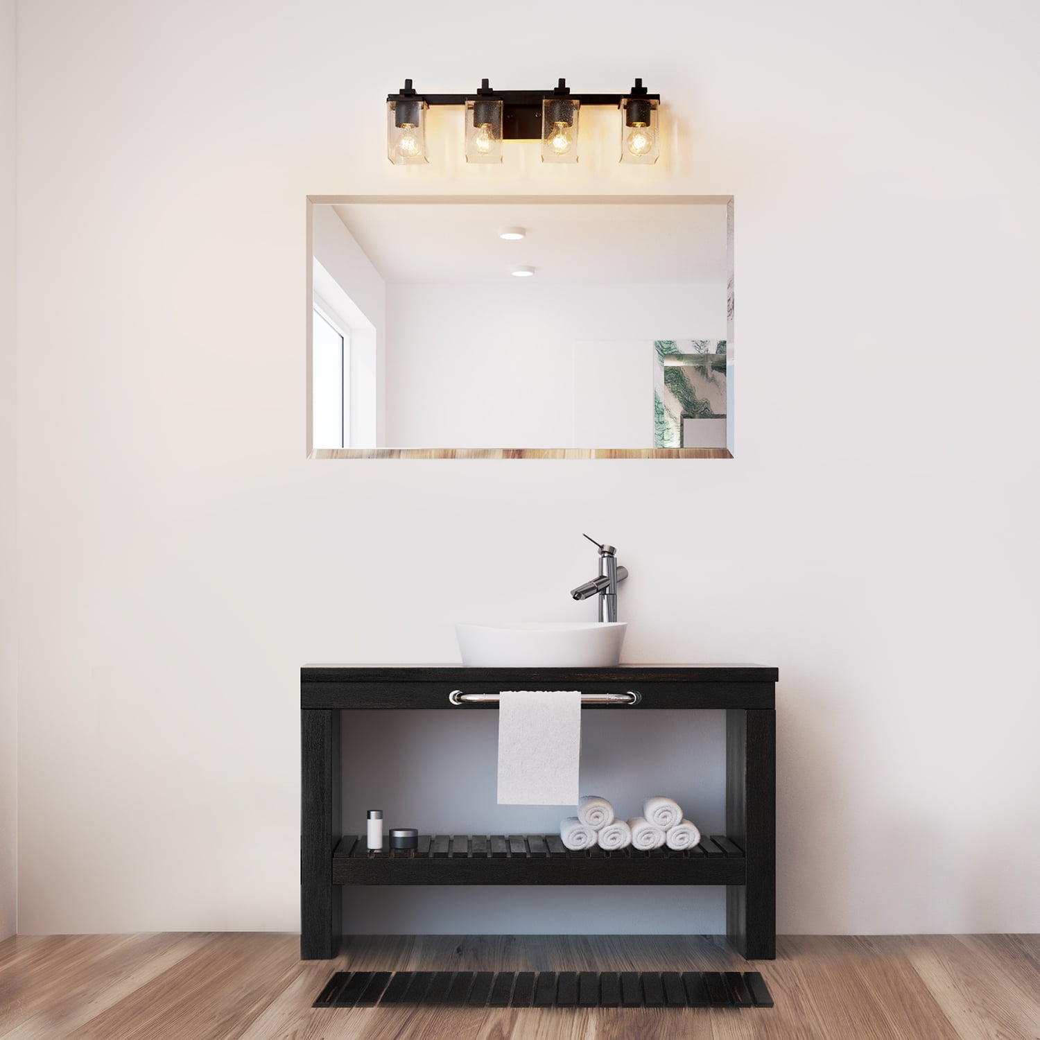 Globe Electric Dakota 4-Light Matte Black Vanity Light with Seeded Glass Shades, 91002216 - Image 7