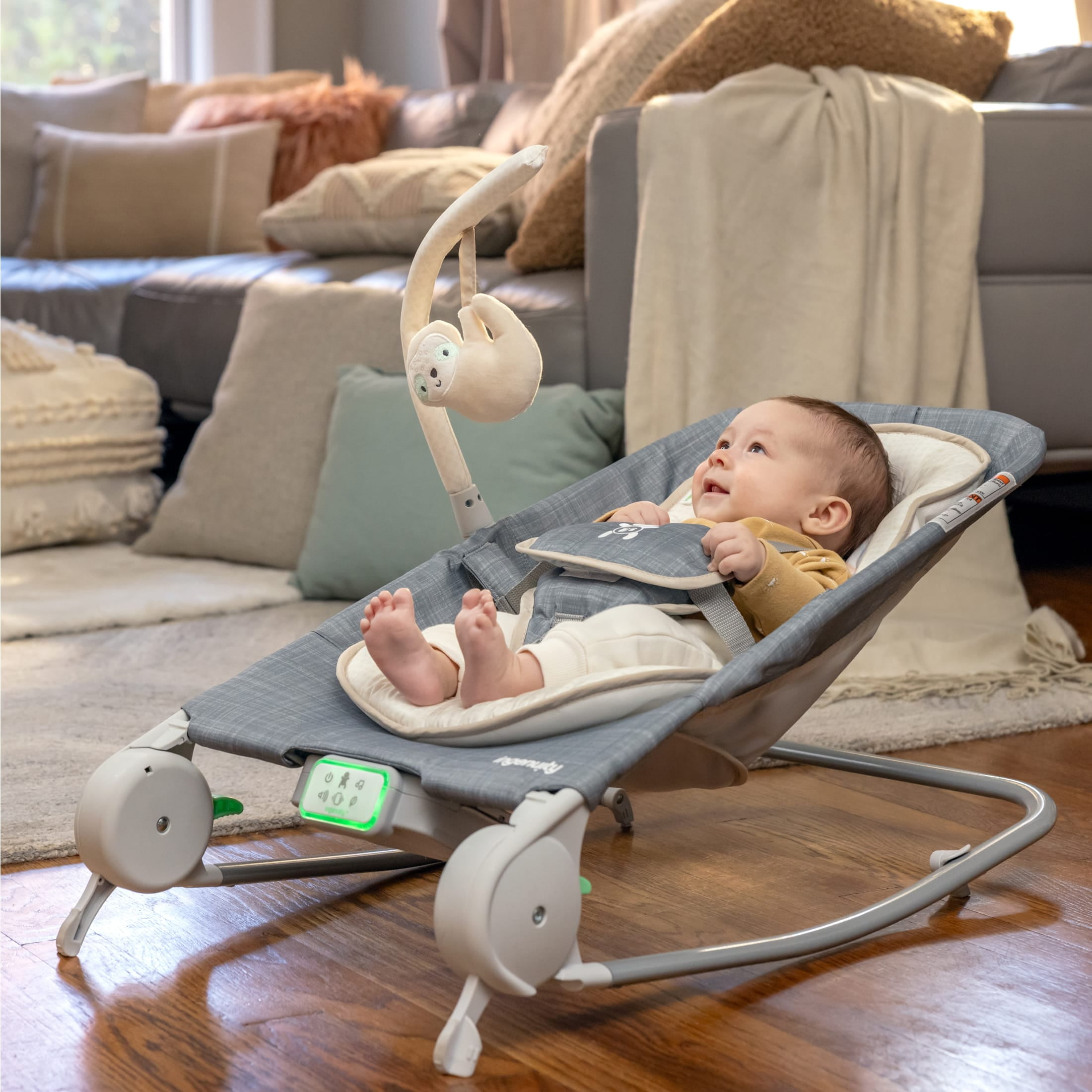 Ingenuity Happy Belly Rock-to-Bounce Seat, For Ages 0-6 Months, Unisex, Grey - Parker - Image 13