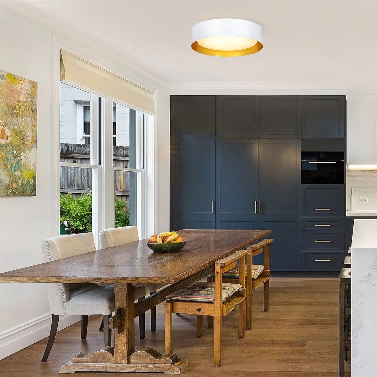 Depuley 15" 1 Light LED Flush Mount Ceiling Light Modern Dimmable Close to Ceiling Light for Living Room Bedroom Kitchen Dining, Matte White with Gold Inside, Bulb Included - Image 2