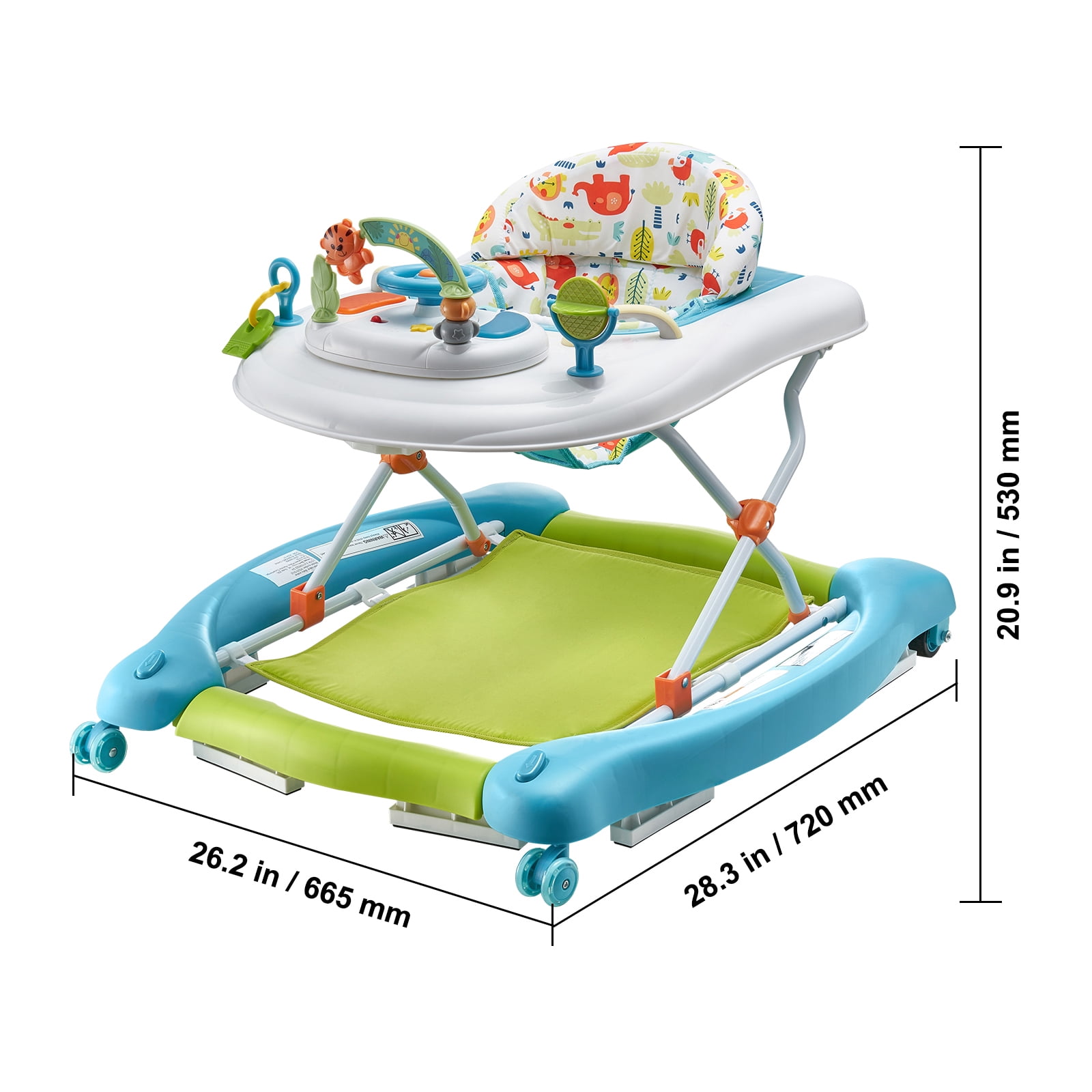 KFFKFF Baby Walker 4 in 1, Foldable Height Adjustable Baby Walker with Wheels, Infant Toddler Walker with Foot Pads, Anti-Fall Baby Walker With Music & Toys Tray for Boys and Girls 6-24 Months - Image 8