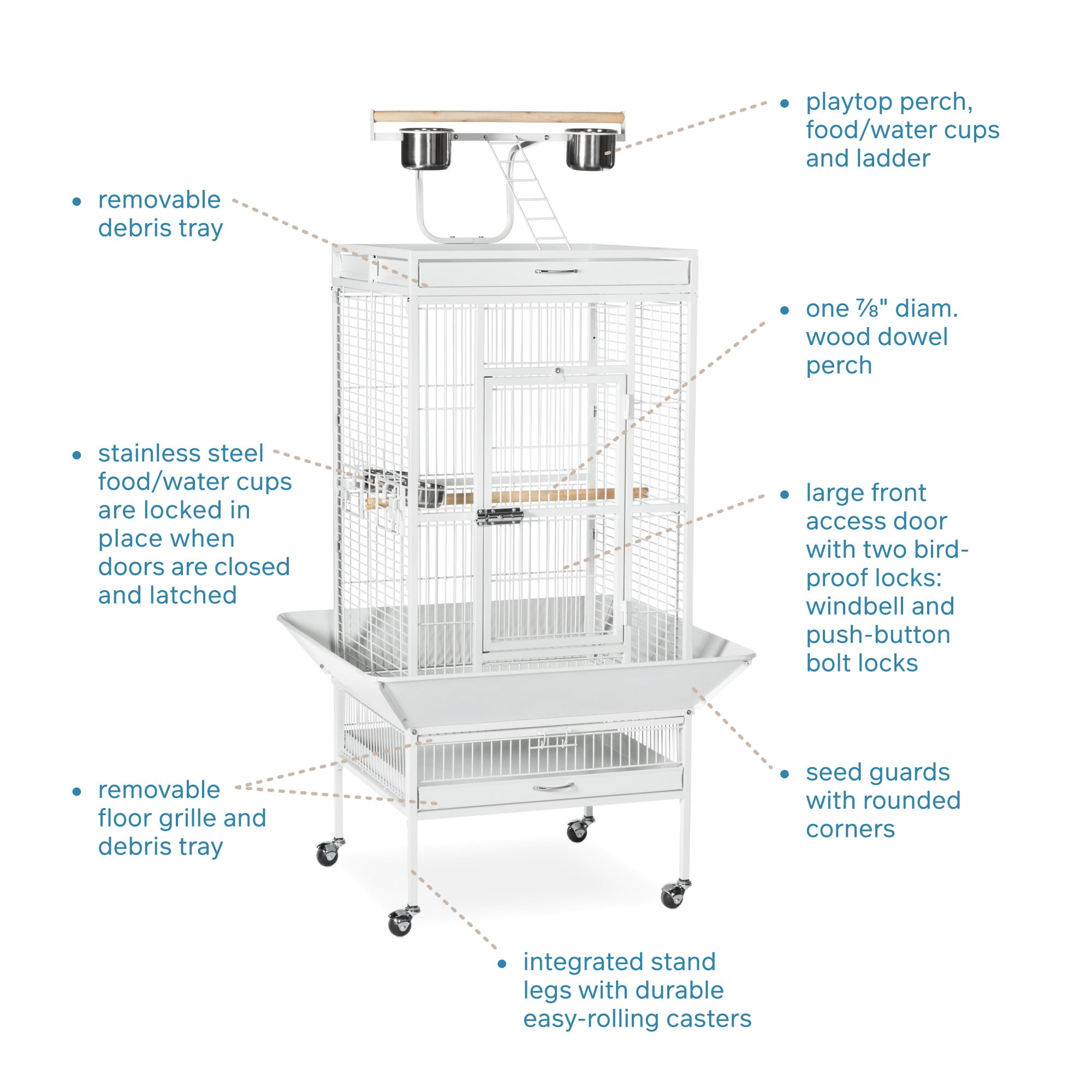 Prevue Pet Products Select Wrought Iron Parrot Bird Cage 24x20x60", Chalk White - Image 4