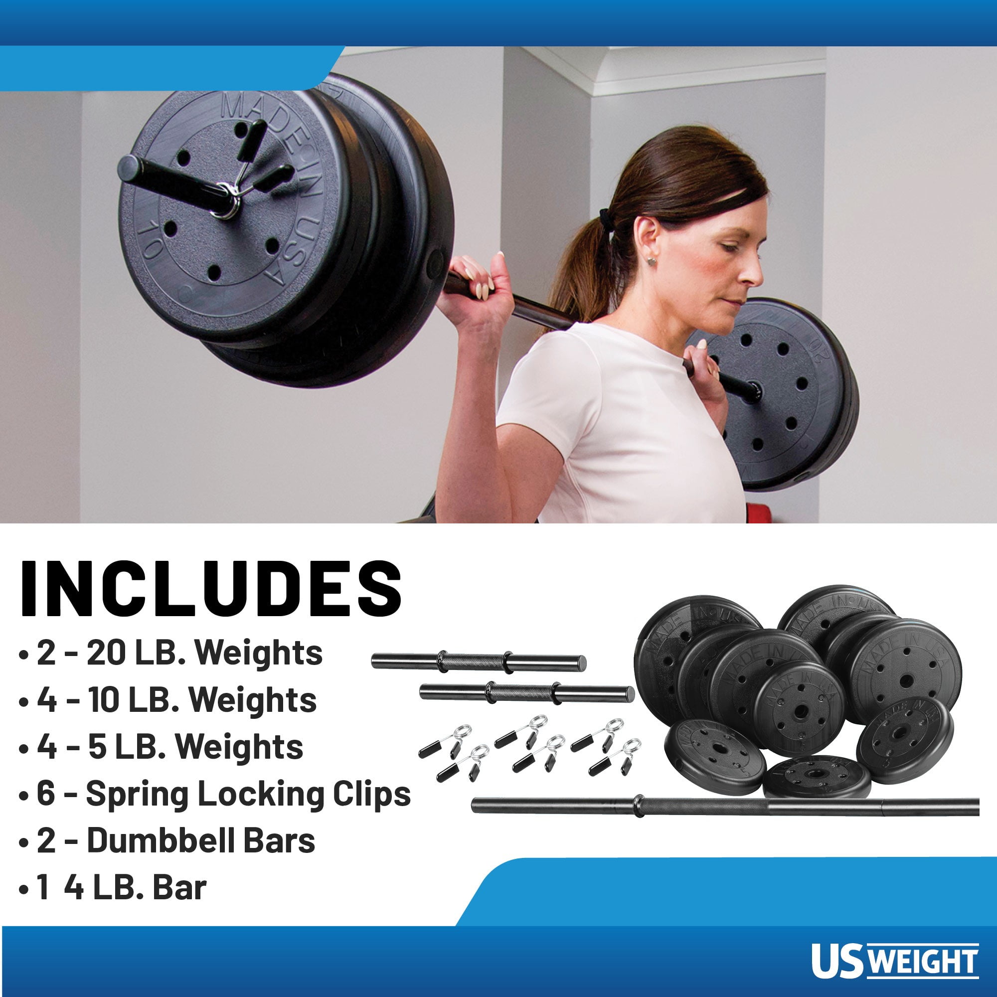105 lb Barbell and Dumbell Weight Set Featuring Two 20 lb., Four 10 lb. and Four 5 lb. Weights, Two Dumbbell Bars & Full 6-foot Length Bar - Image 5