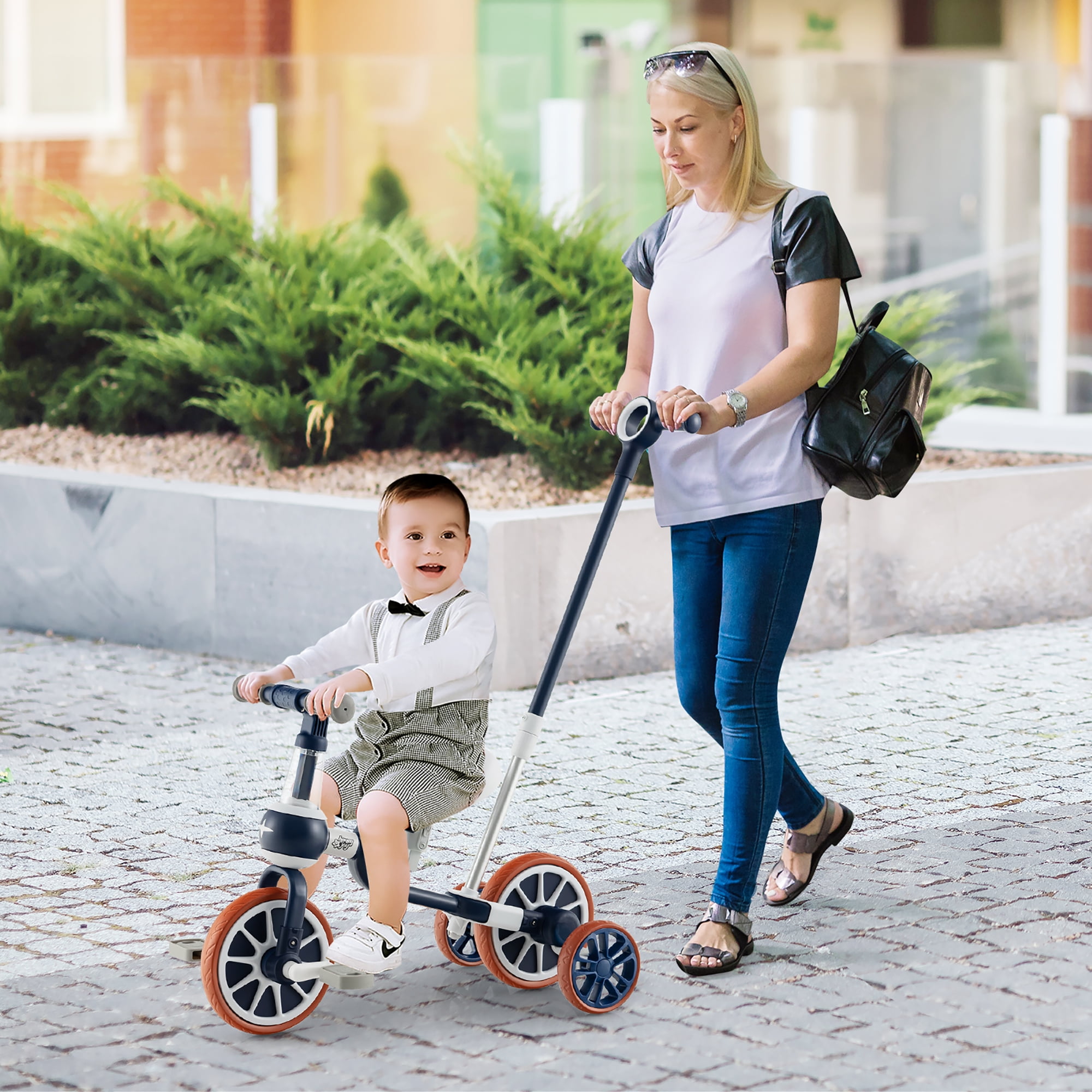 Honeyjoy 4 in 1 Kids Tricycles with Push Handle & Training Wheels Baby Balance Bike Navy - Image 7
