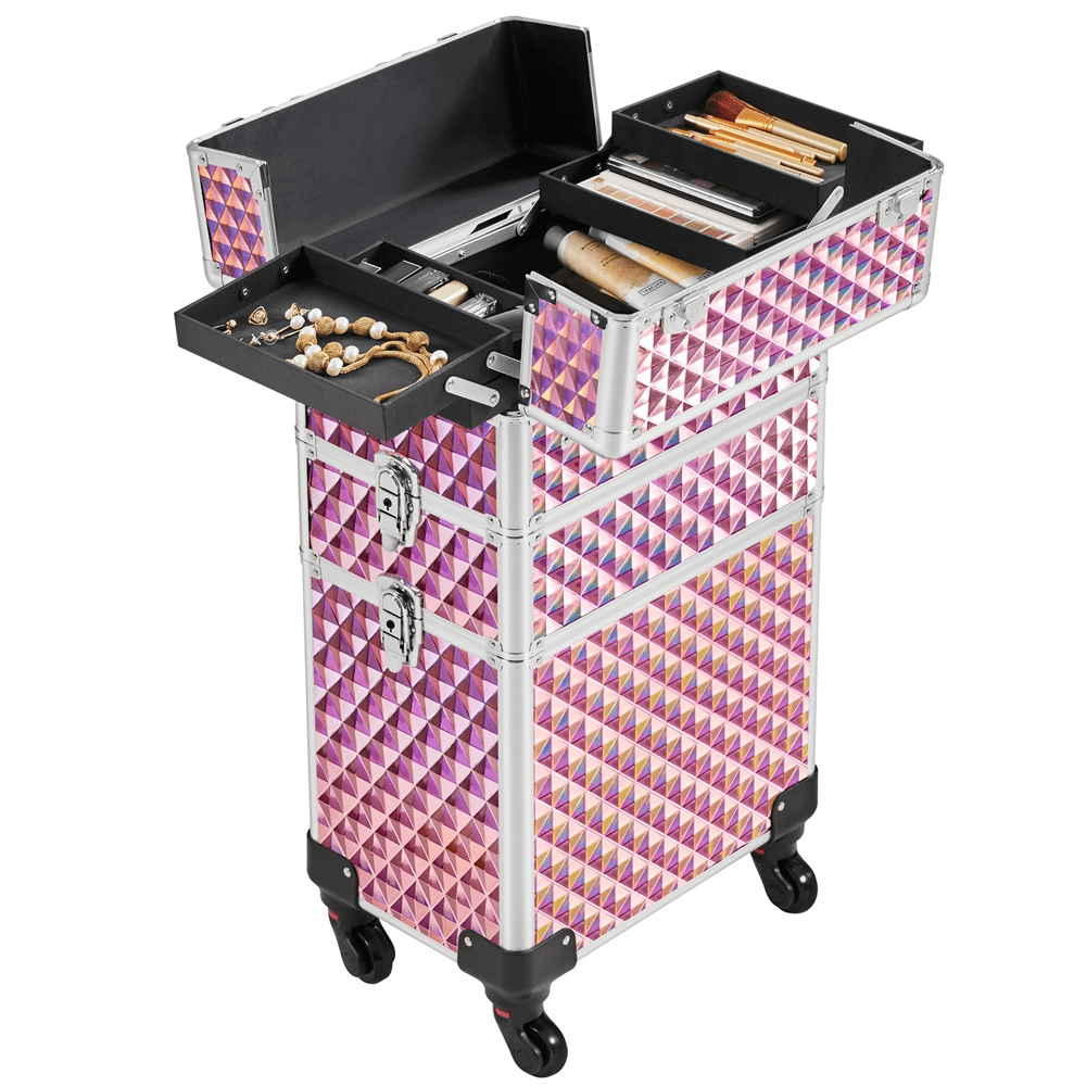 Alden Design 3-in-1 Rolling Makeup Train Case Cosmetic Trolley, Pink - Image 7