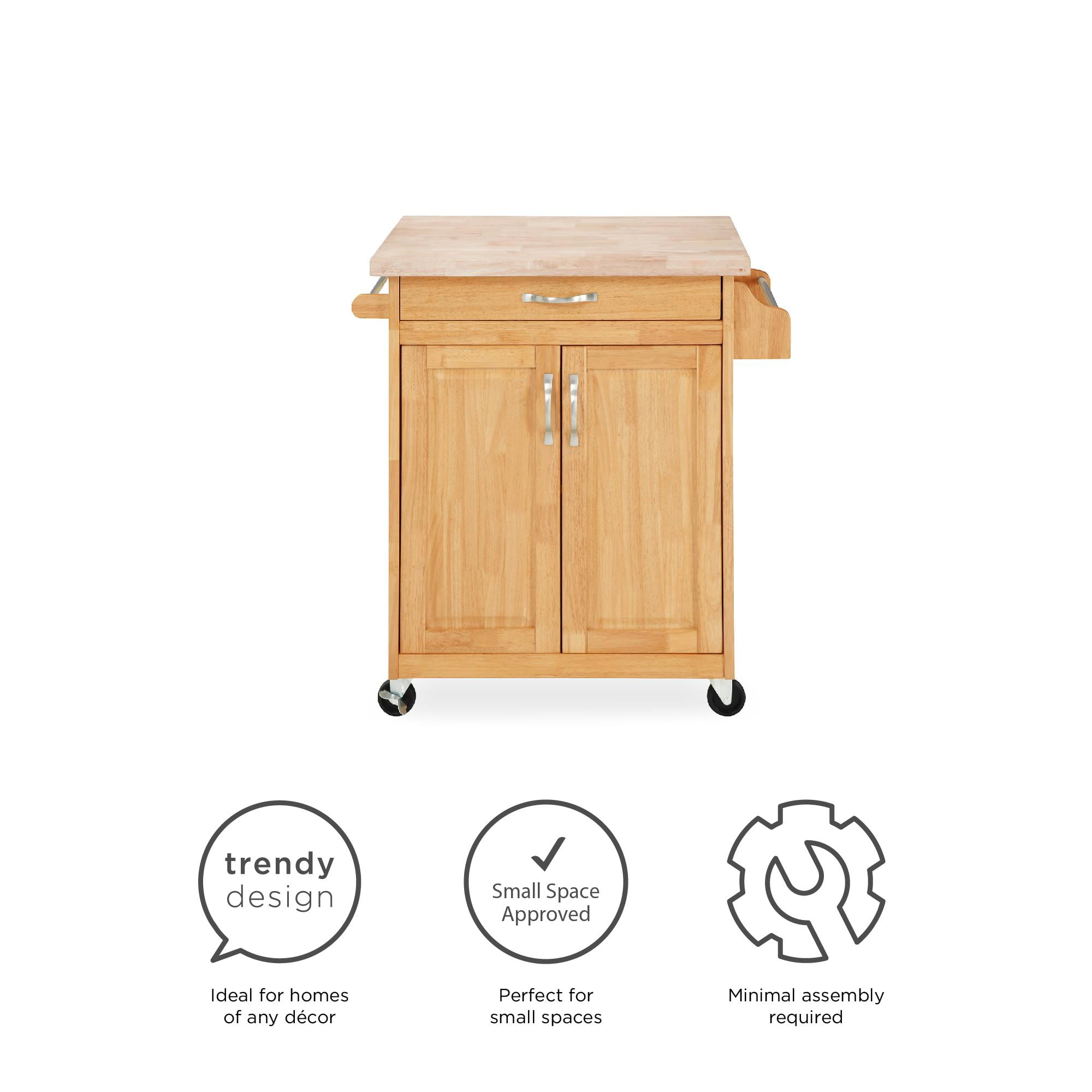 Mainstays Kitchen Island Cart with Drawer, Spice Rack, Towel Bar, Butcher Block Top, Natural - Image 9