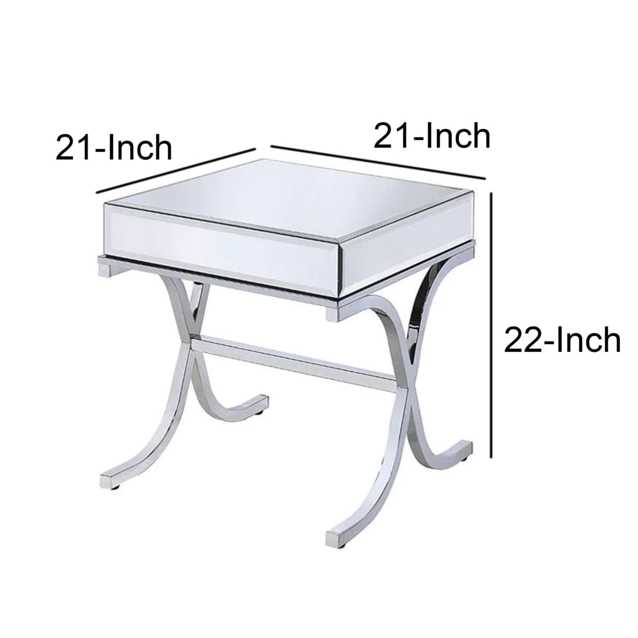 ACME Yuri Square Mirror Top Metal Tube End Table in Chrome - Image 2