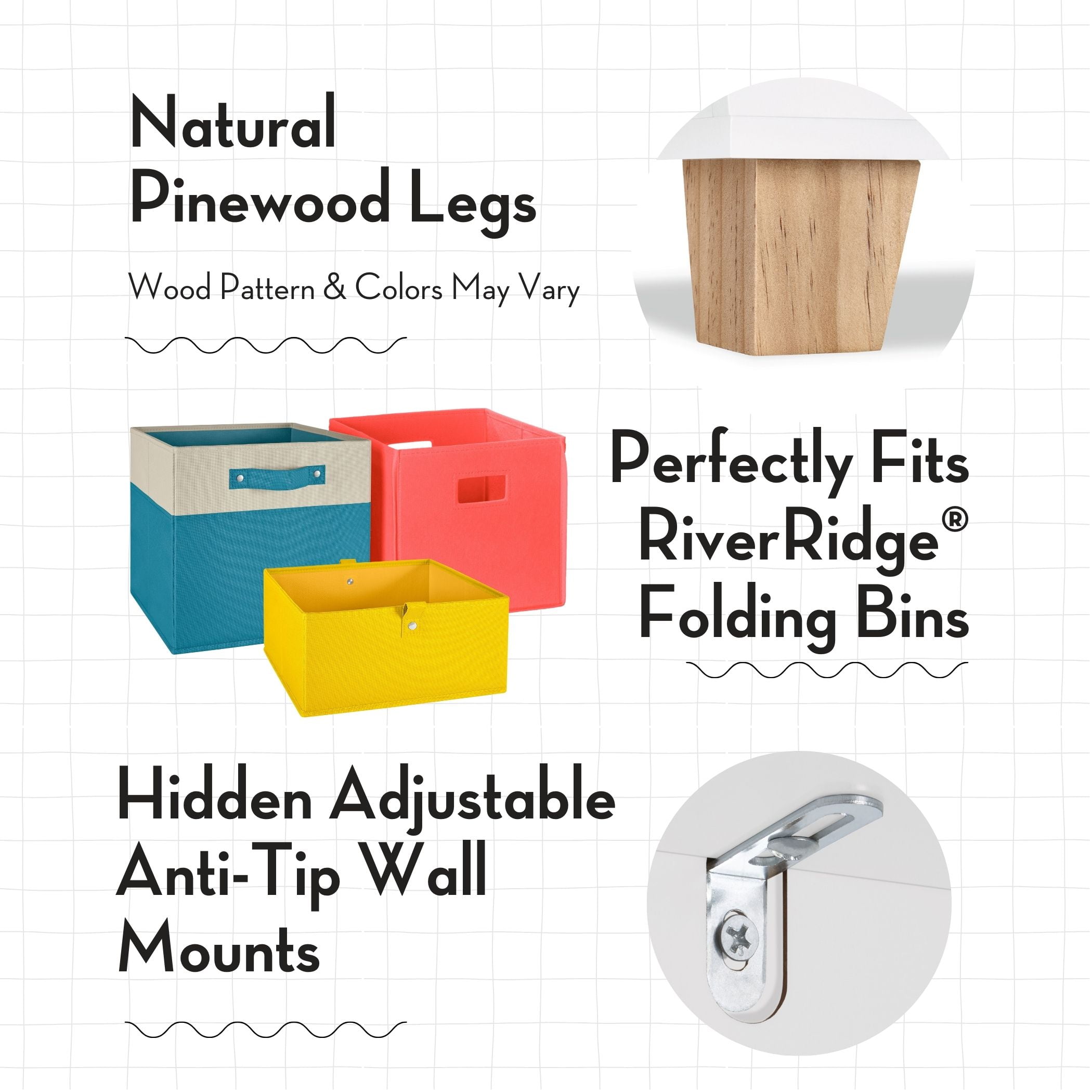 RiverRidge Kids Catch-All 35in Storage Organizer with Cubbies, Bins, and Bookracks - White - Image 8