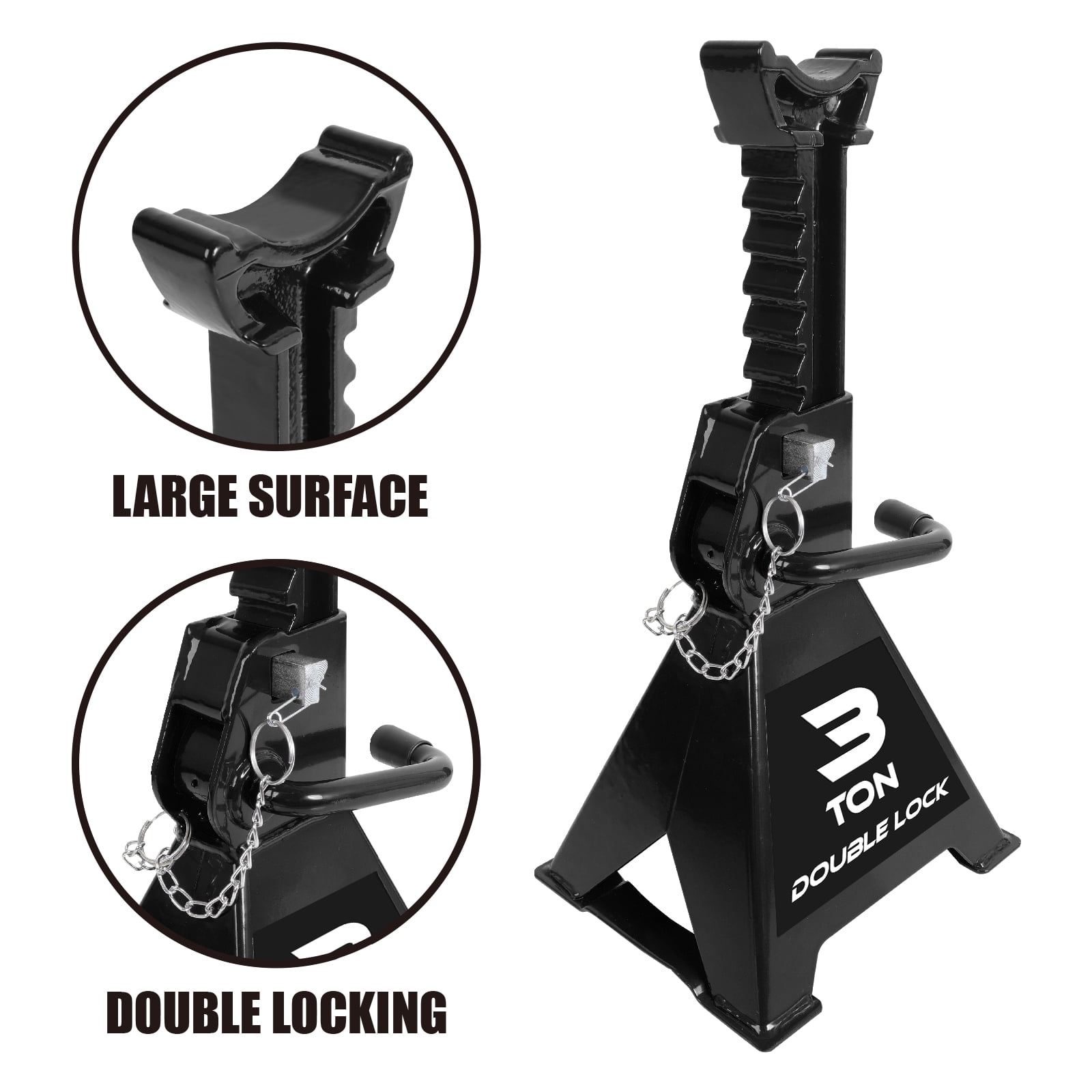 Torin 3 Ton Heavy Duty Jack Stands Double Locking Pins Car Jack Stand, Black, 1 Pair, W43005AB - Image 3