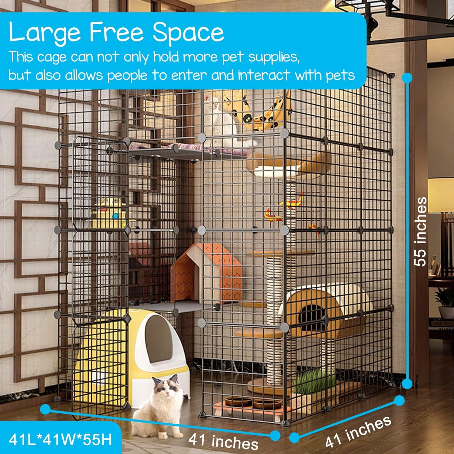 DIY Cat Cage Detachable Metal Wire Enclosure with Two Ladders, Kennels Playpen, Crate Large Exercise Place for 1-4 Cat - Image 8