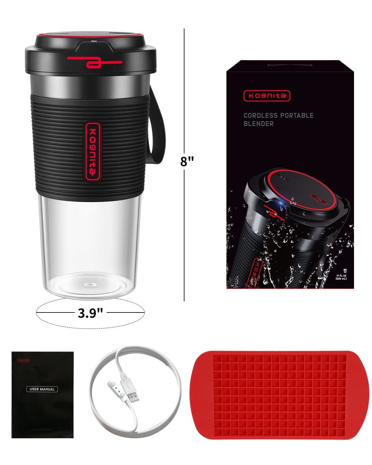 Kognita Portable 17 oz Battery Powered Blender, Black - Image 7