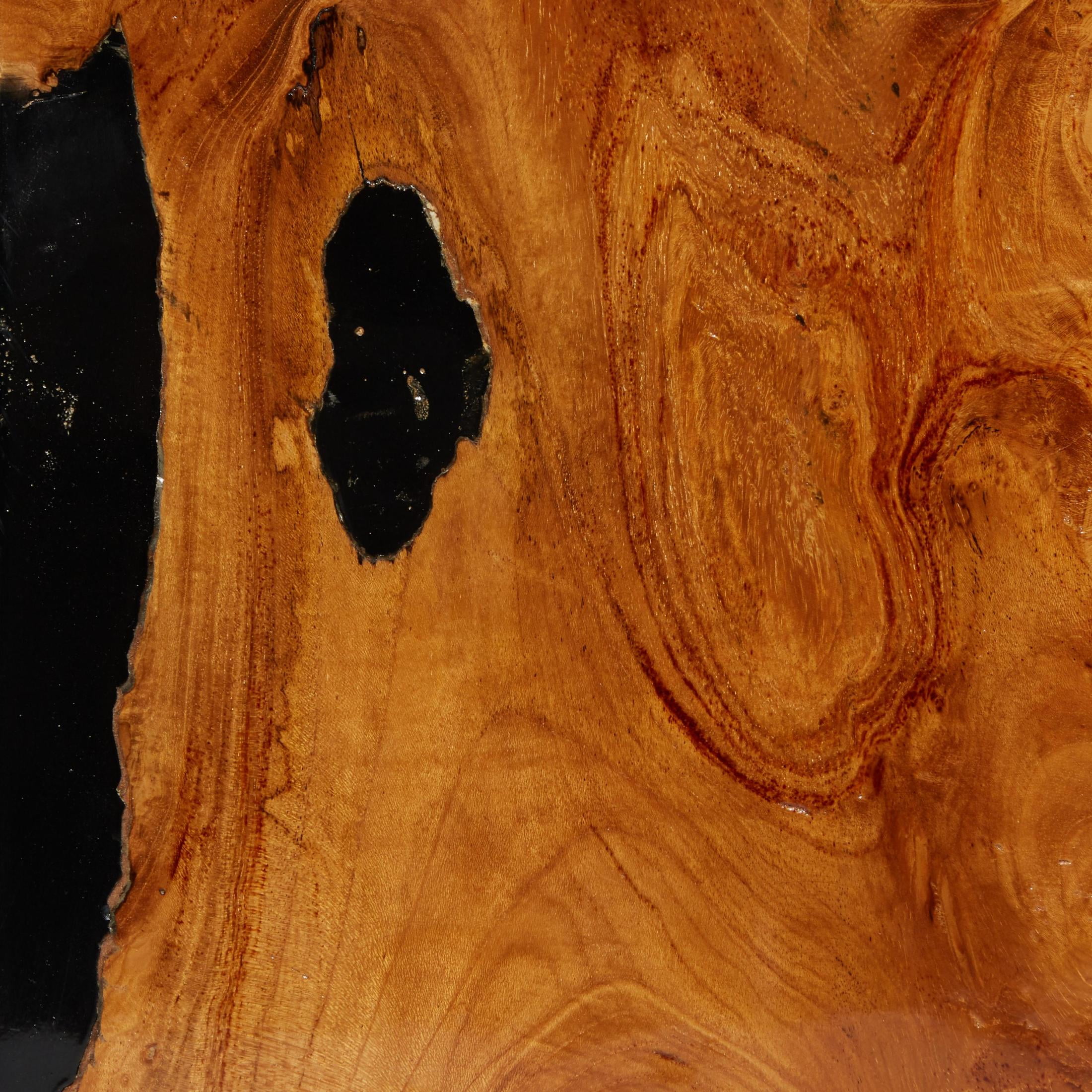 DecMode 12" x 15" Brown Teak Wood Block Abstract Accent Table with Black Resin Inlay, 1-Piece - Image 5