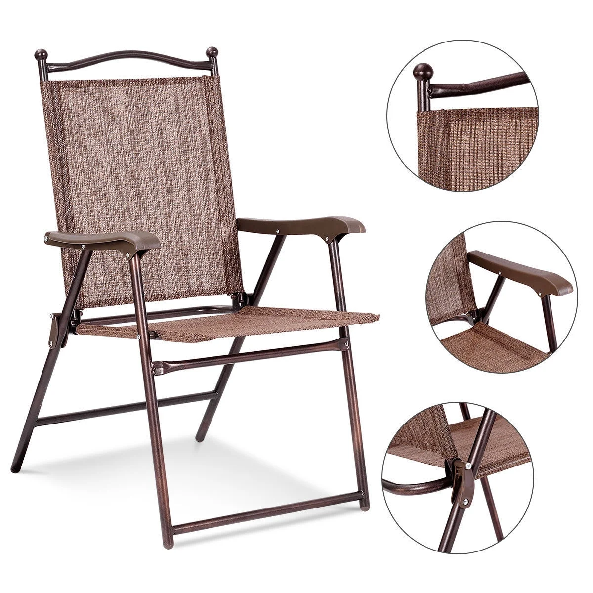 Gymax brown Set of 2 Folding Patio Furniture Sling Back Chairs Outdoors - Image 6