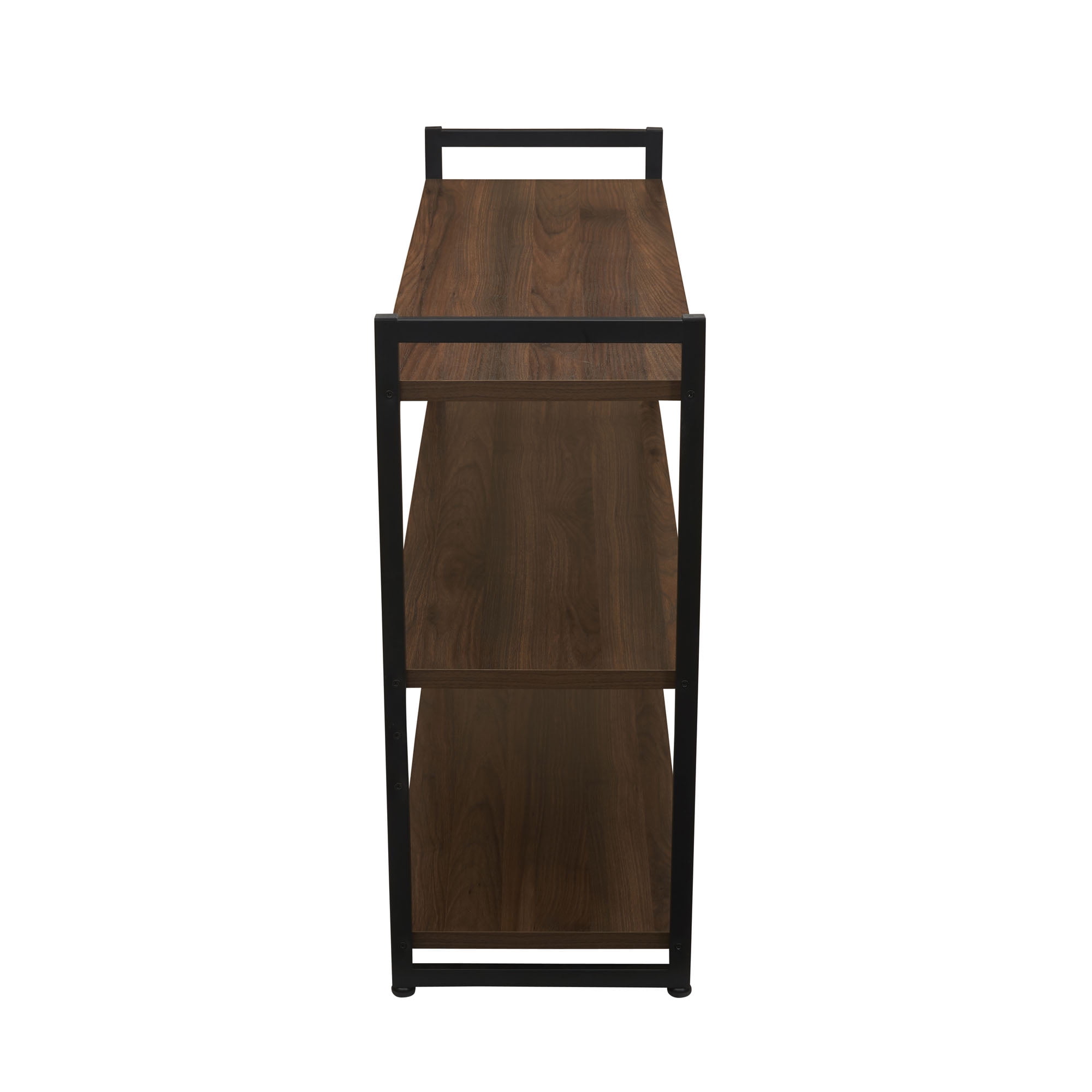 Household Essentials Jamestown Wide 3 Shelf Open Storage Bookshelf Mid Century Walnut Wood Grain and Black Metal - Image 7