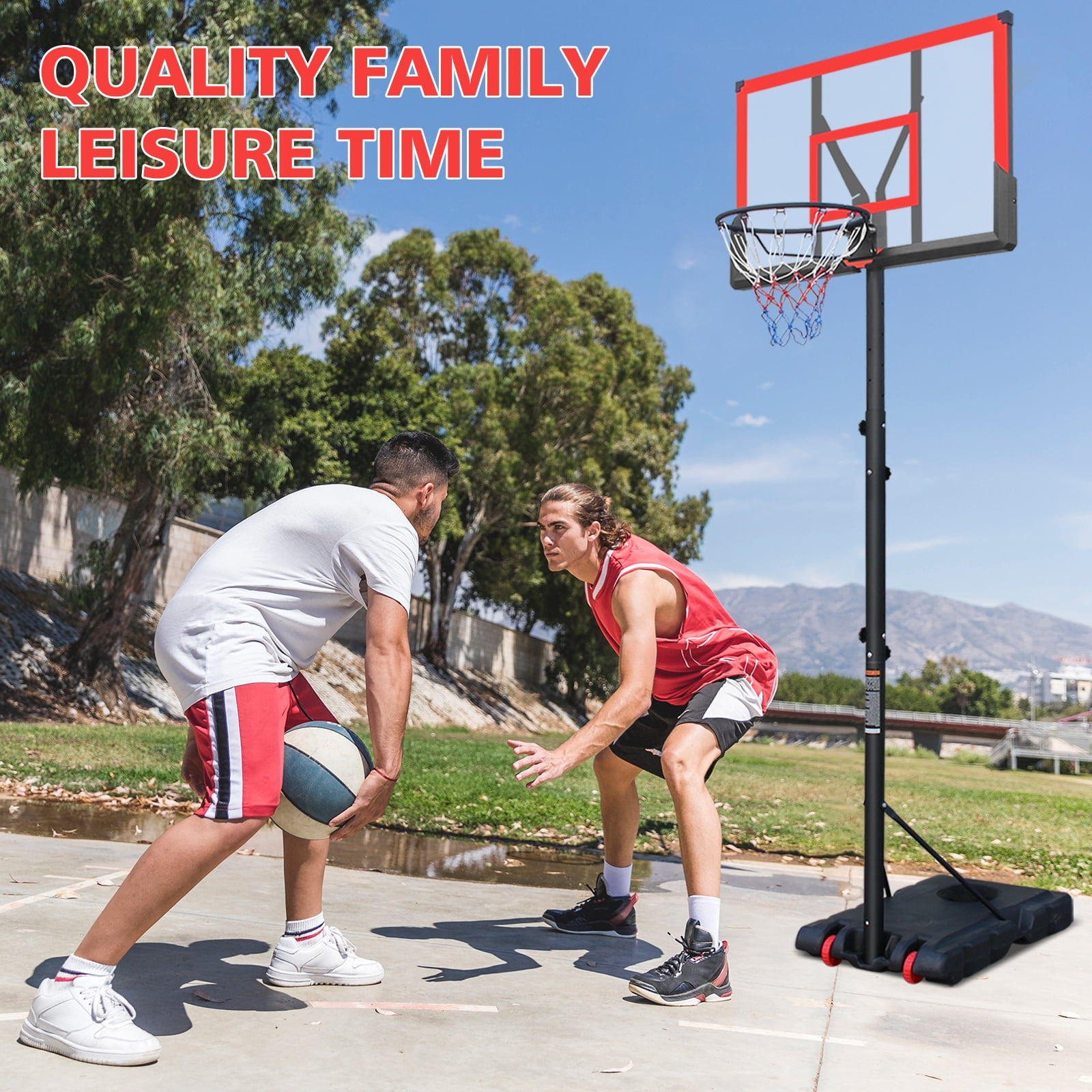 44" Portable Kids Basketball Hoop Stand, SEGMART 5.73FT - 10FT Height Adjustable Basketball Hoop Goal System with Shatterproof Backboard, Fillable Base for Poolside Indoor Outdoor - Image 7