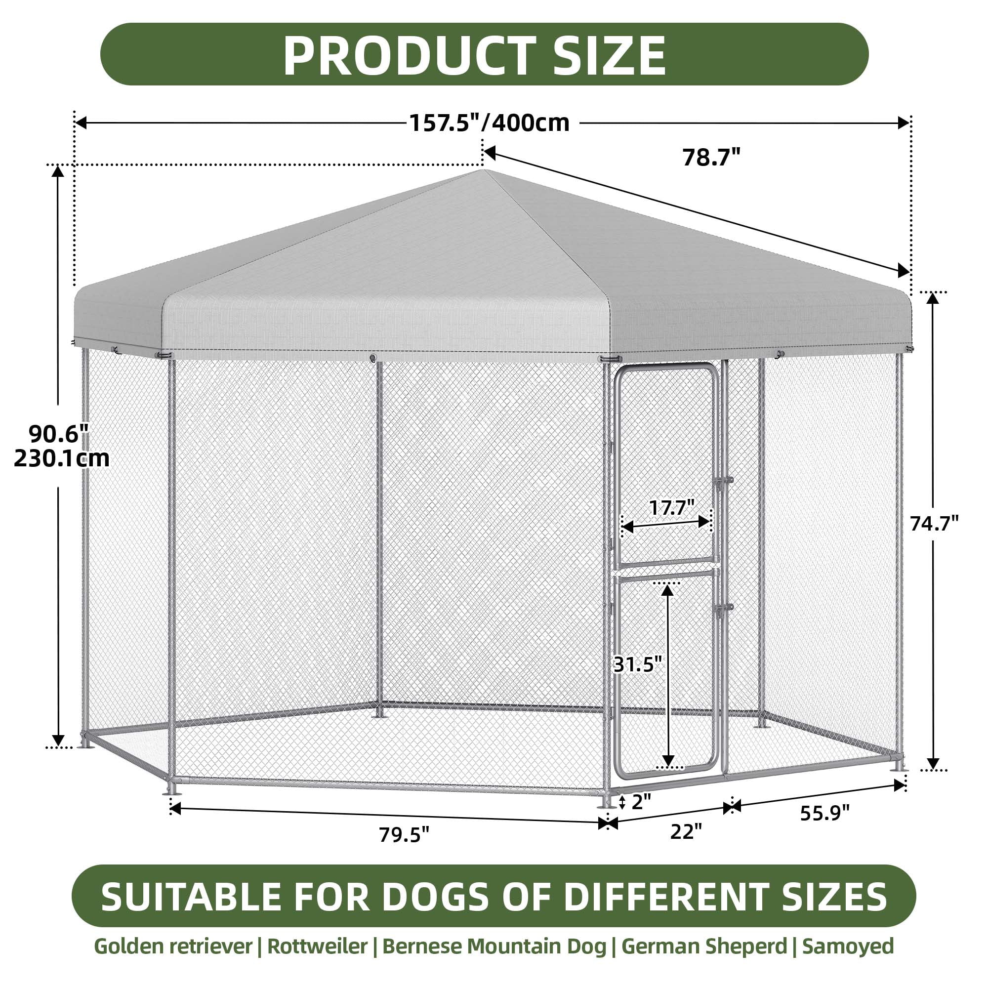 Uforic 13×11 ft ( 158" x 134" x 91" ) Large Outdoor Dog Kennel,Outside Heavy Duty Shade Dog Pen Playpen Pet Dog Enclosure Crate Dog Run House with UV & Waterproof Cover Fence - Image 3