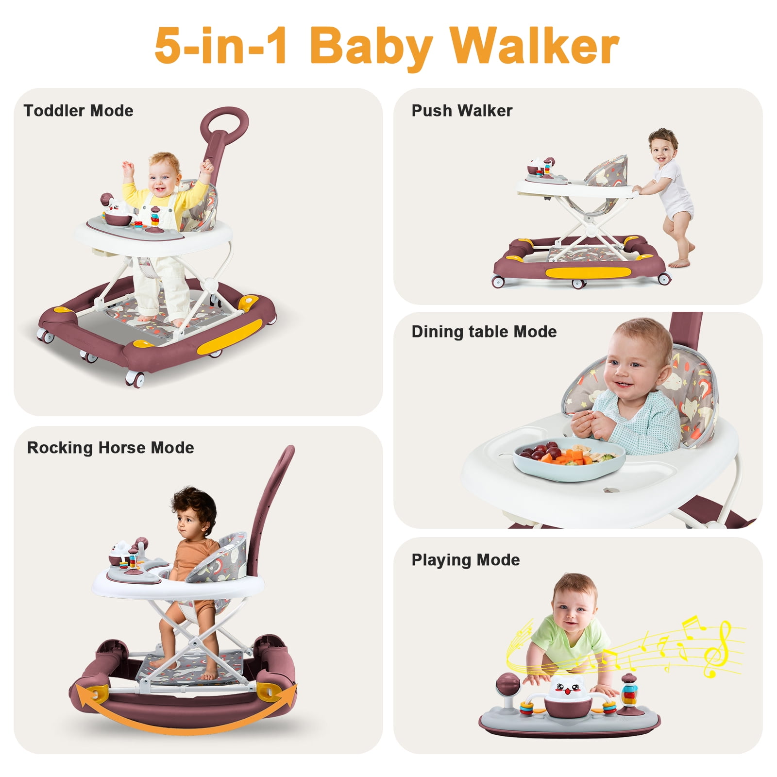 SLLINGLUO Baby Walker, 5-in-1 Infant Walker for Babies, Girls and Boys, Adjustable Folding Walker with Music Toys, Red - Image 8