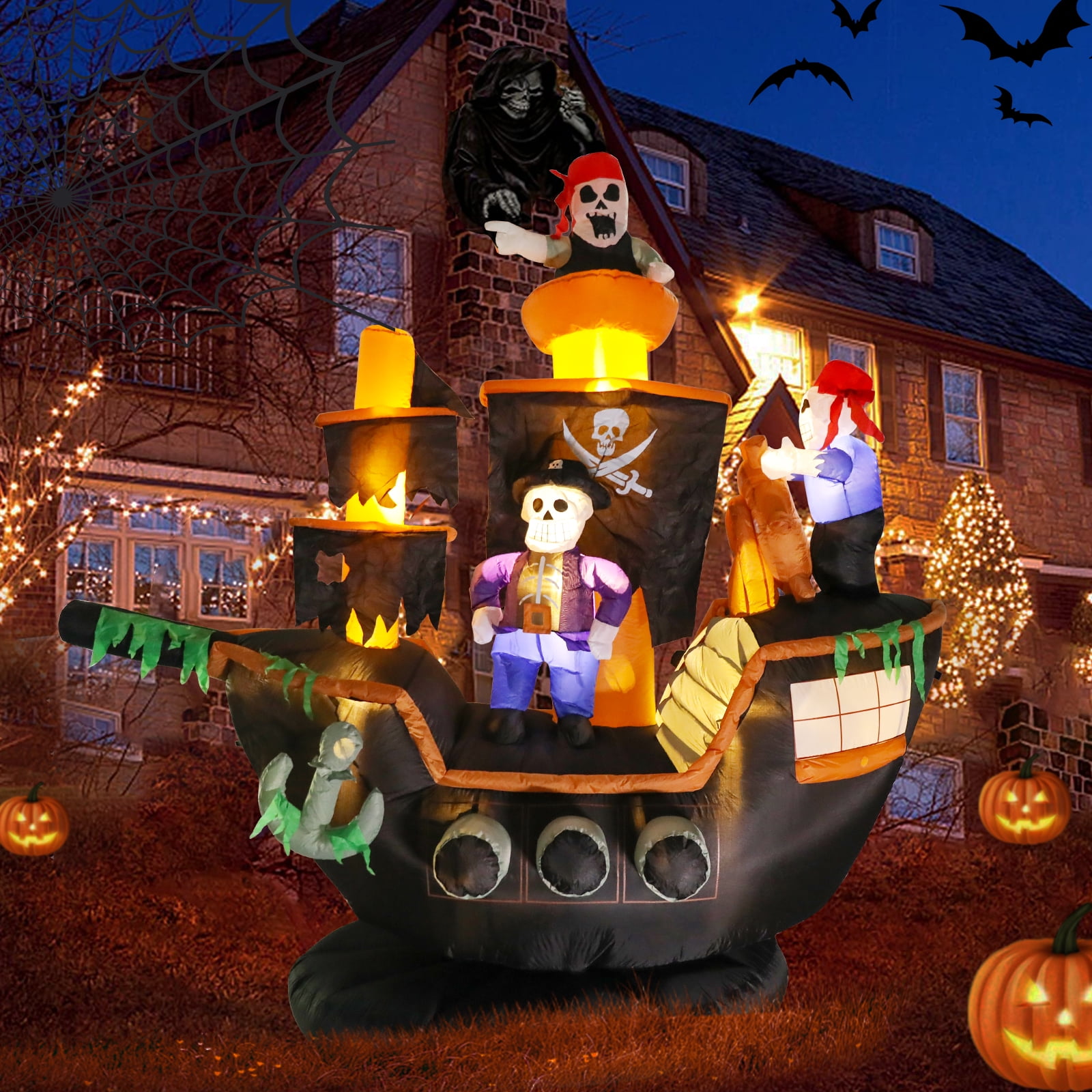 7 FT Halloween Inflatable Skeletons Ghosts on Pirate Ship Lights Decor Outdoor Indoor Holiday Decorations, Blow up Lighted Yard Decor, Giant Lawn Inflatables Home Family Outside Decor - Image 2