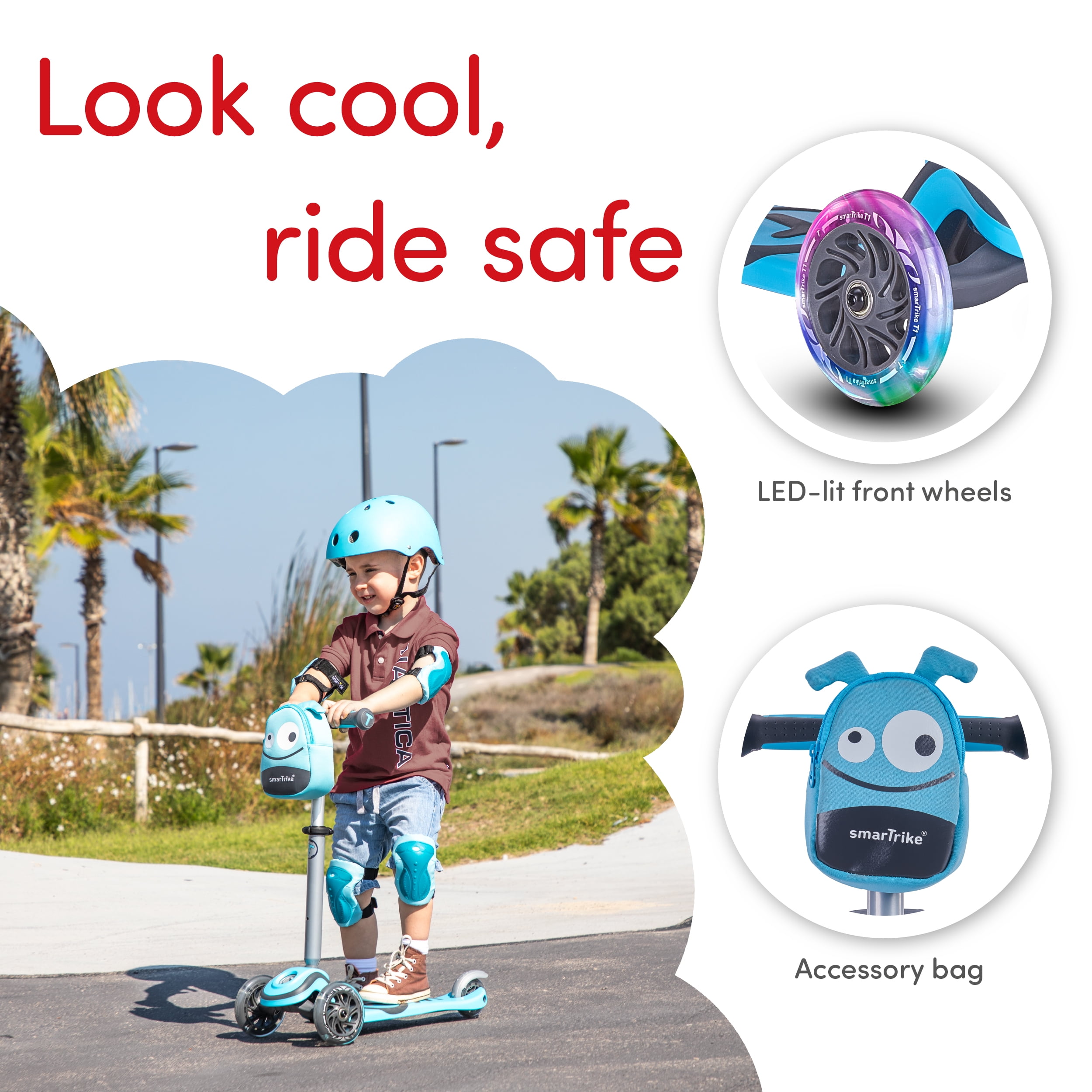 smarTrike T1 3-in-1 Toddler Kick Scooter with LED Lights, 15M+, Blue - Image 2