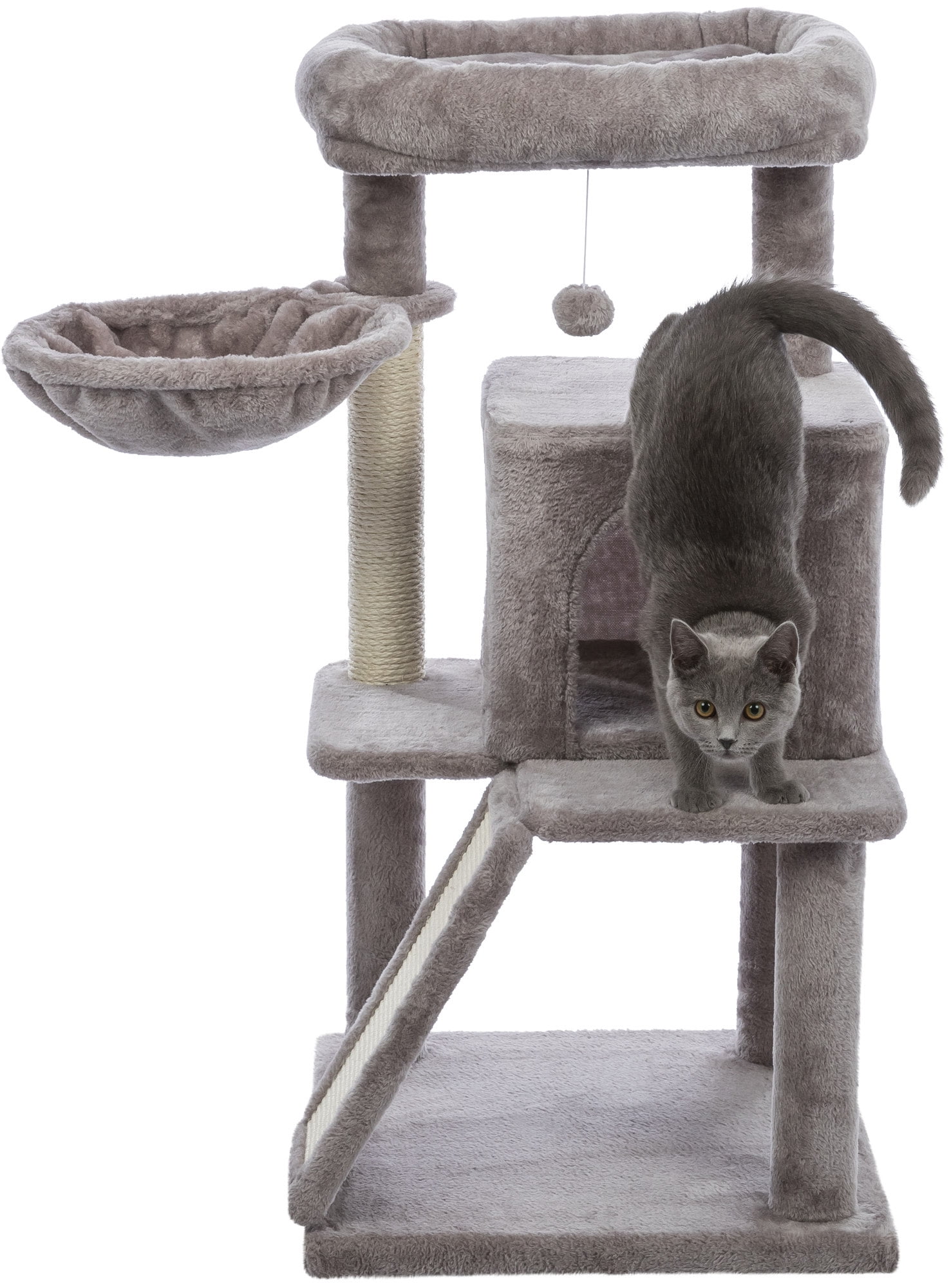 TRIXIE Pepito Plush & Sisal 2-Level 39.4" Cat Tree with Scratching Posts & Condo, Gray - Image 6