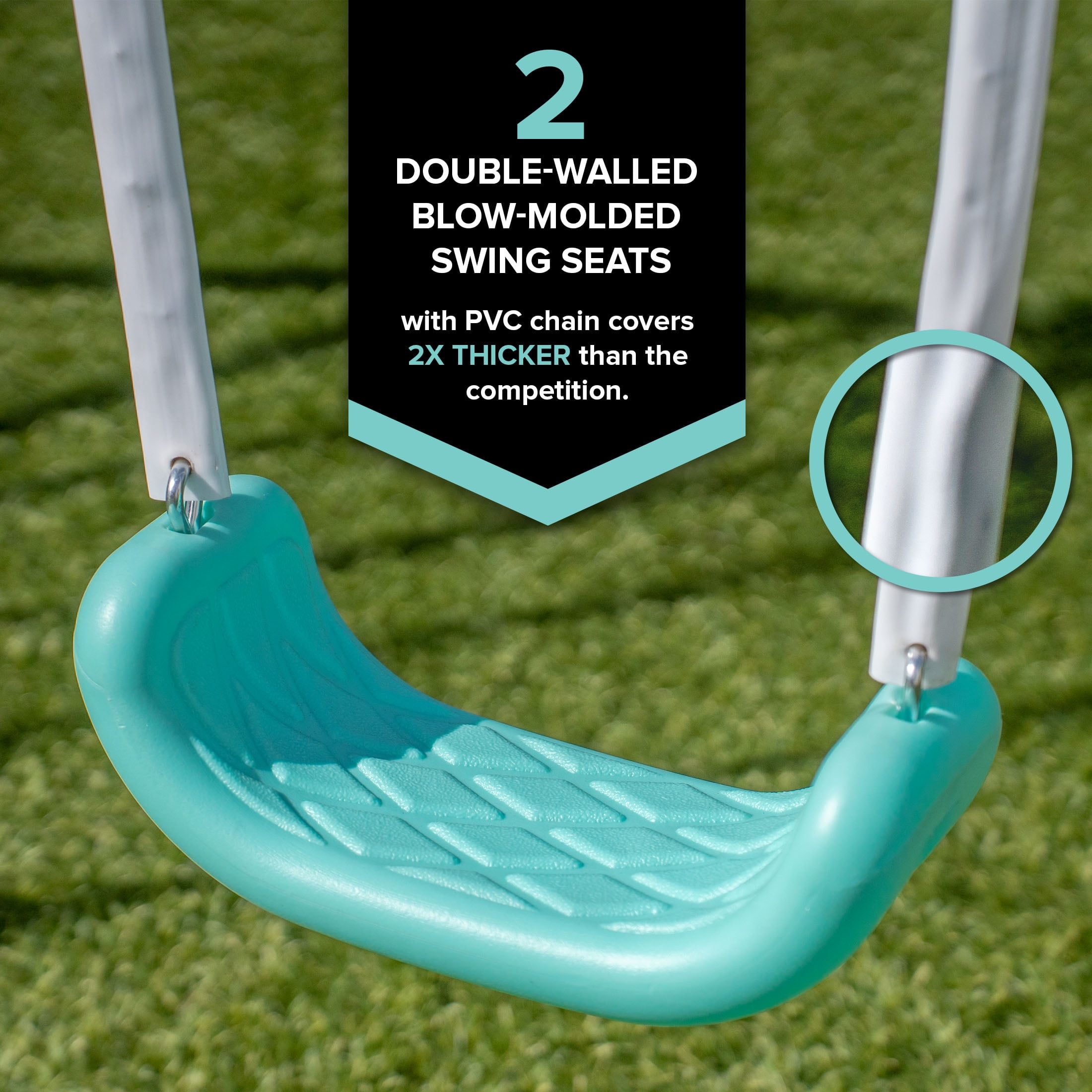 Sportspower Arcadia Metal Swing Set for Kids Ages 3-8, Outdoor Backyard Playset with Trapeze, 2-Person Glider, 5-Foot Slide with Lifetime Warranty, Bonus Anchor Kit (TEAL) - Image 5