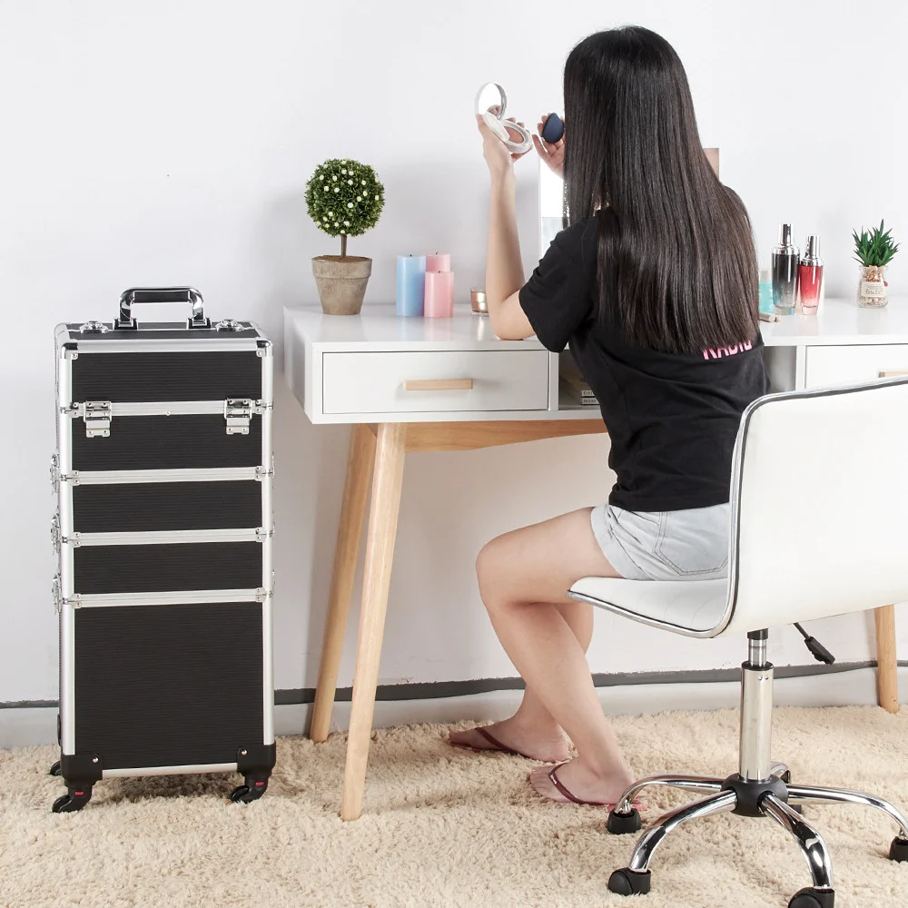 Renwick 4-in-1 Rolling Professional Cosmetic Makeup Case, Black - Image 3