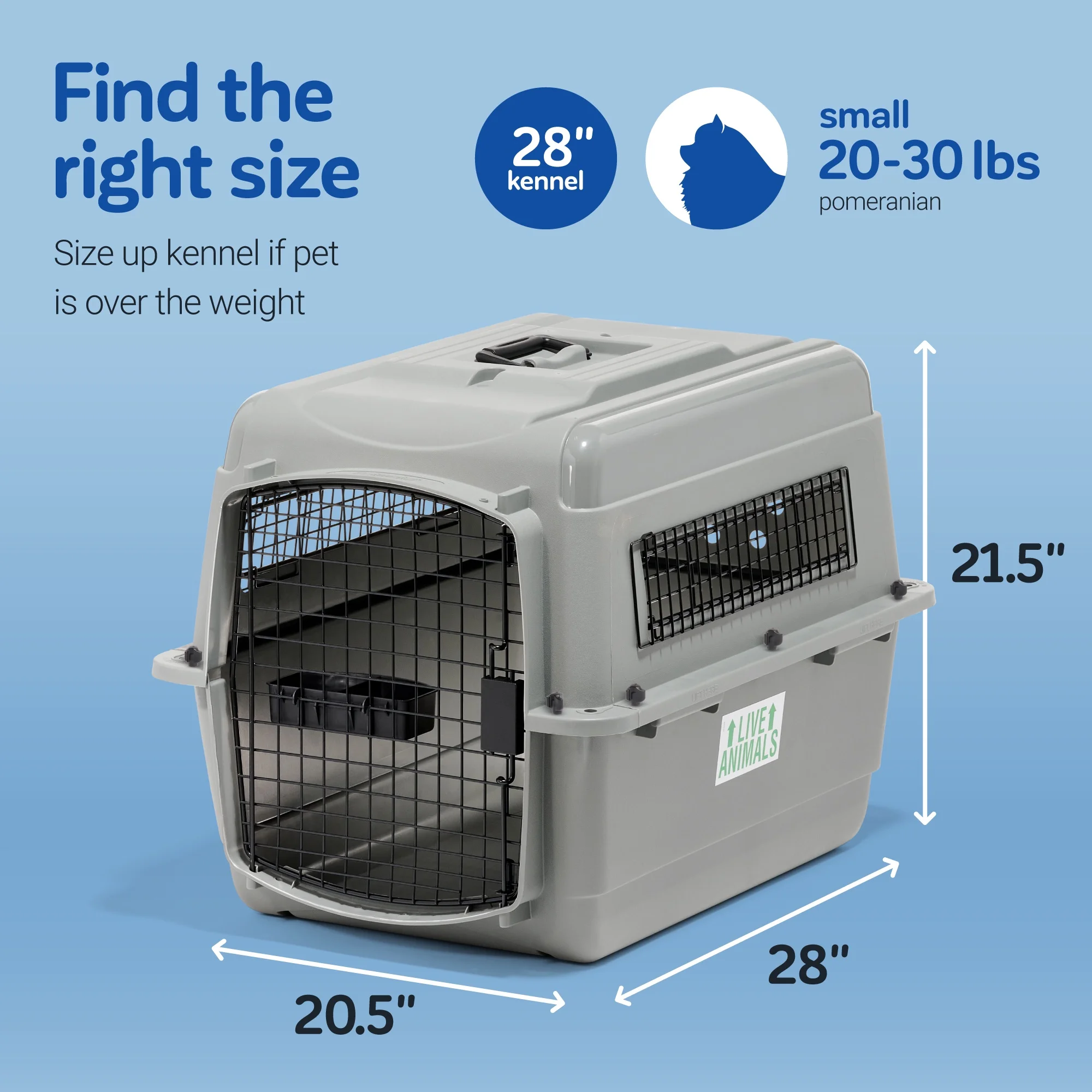 Petmate Sky Kennel for Dogs & Cats, IATA Approved, Plastic Travel Carrier, Gray, For Dogs & Cats 15-30 lbs, Small, 21" x 15" x 21" - Image 7