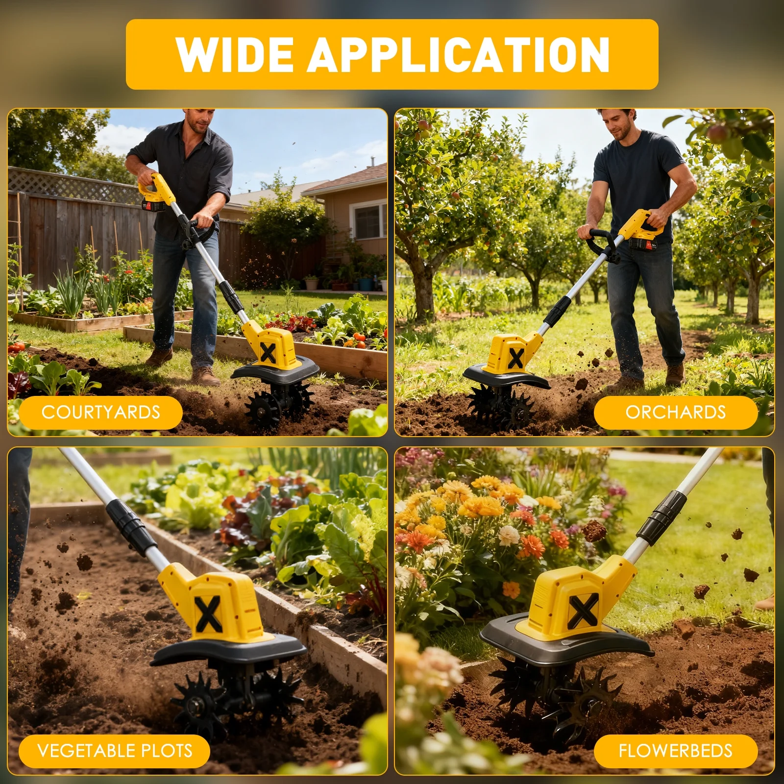 21V Cordless Tiller Cultivator with 2 * 3.0Ah Batteries & Charger, 9In Tilling Width and 6.7In Depth Garden Rototiller for Lawn/Gardening/Soil Cultivation - Image 5