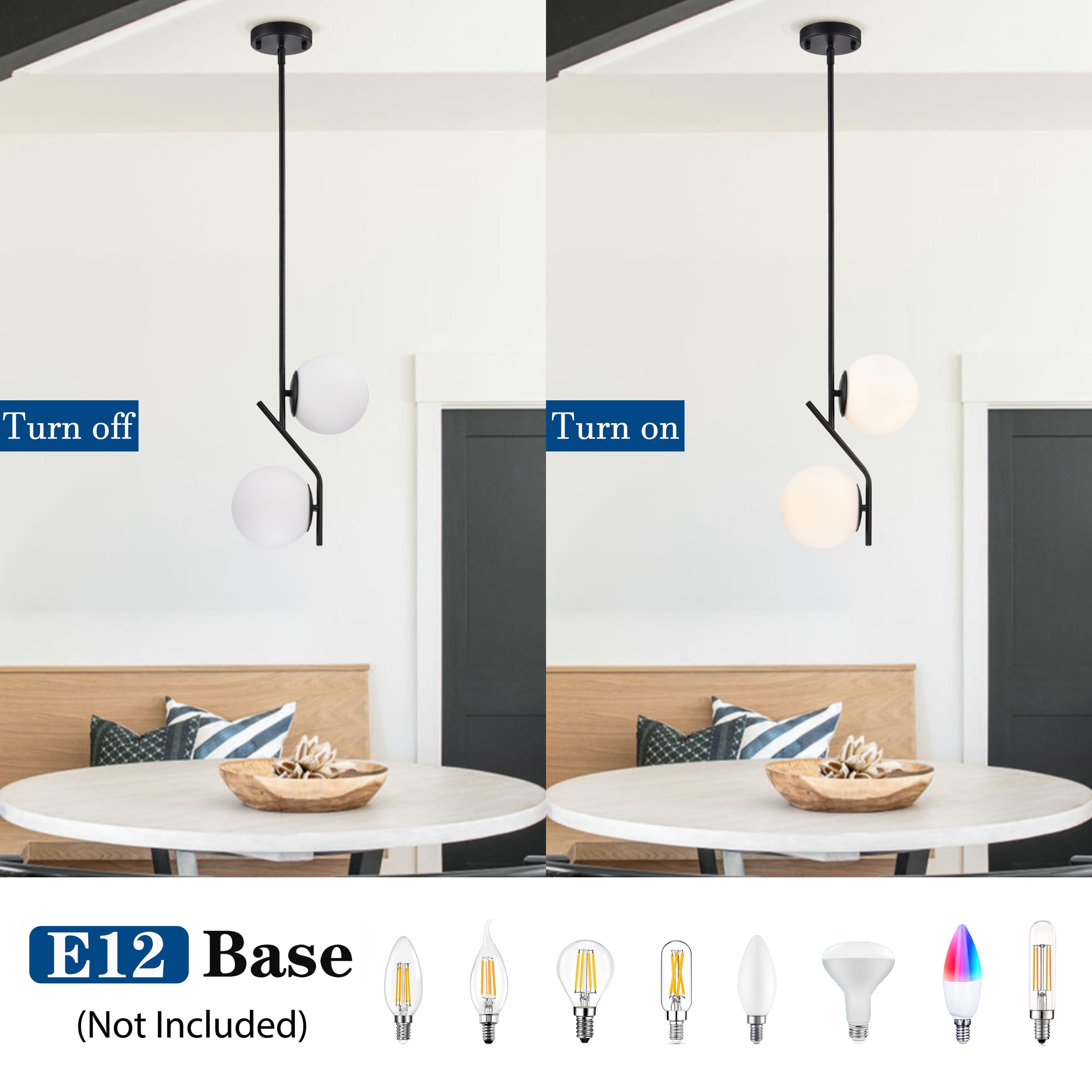 Black Pendant Light Fixture 2-Light Mid Century Modern Black Chandelier Globe Pendant Light Fixtures Glass Pendant Lighting for Kitchen - Image 6