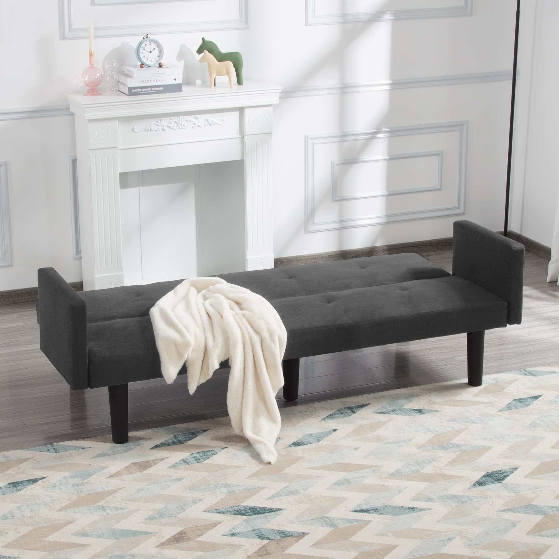 BSHTI 74.8” Futon Sofa Bed,Dark Gray Faux Suede Upholstered,Twin Size Convertible Sofa,3 Adjustable Backrest Positions,Home,Office,and Guest Room - Image 5