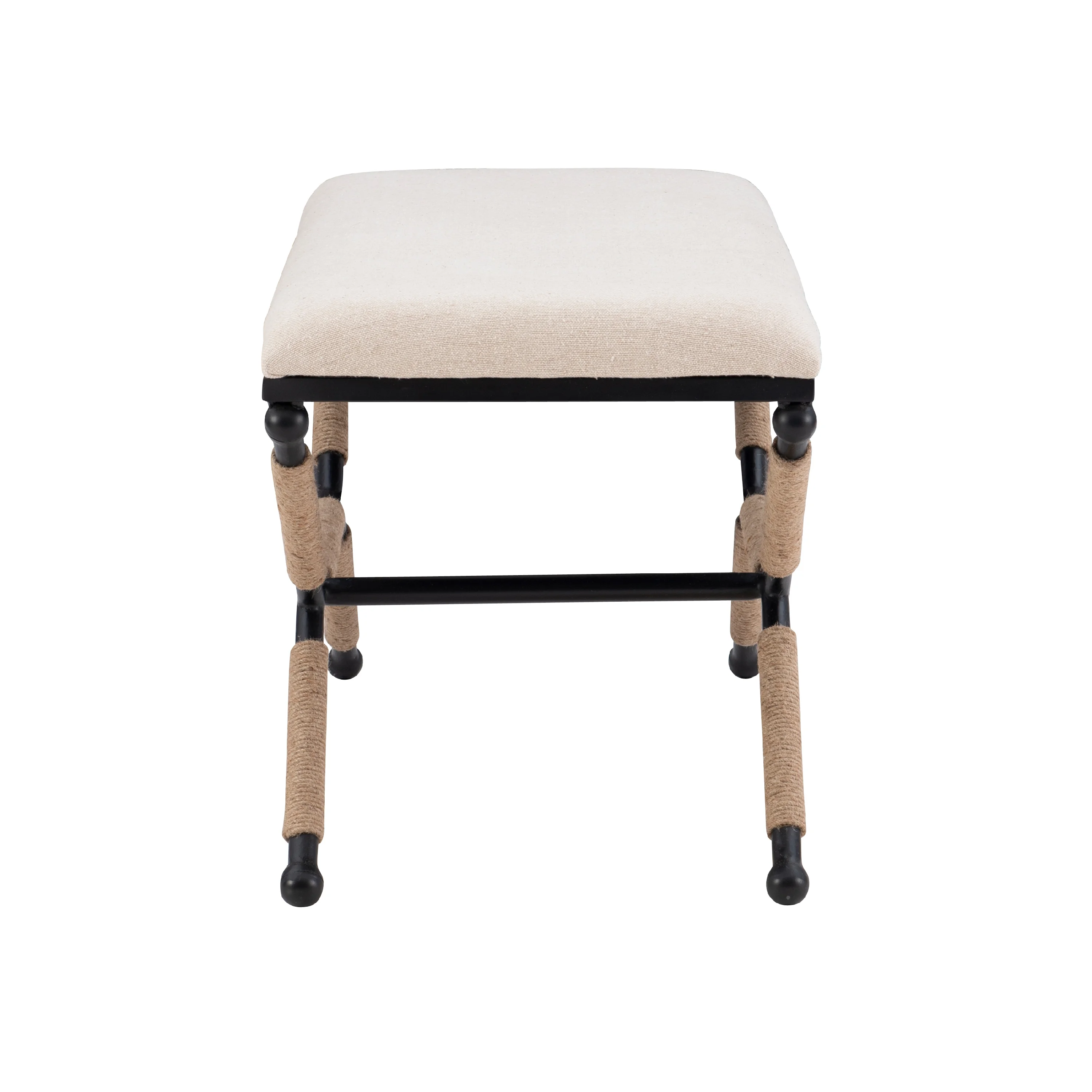 Linon Winther X Frame Bench or Ottoman, Rope Wrapped Metal Legs with Natural Linen Fabric - Image 3