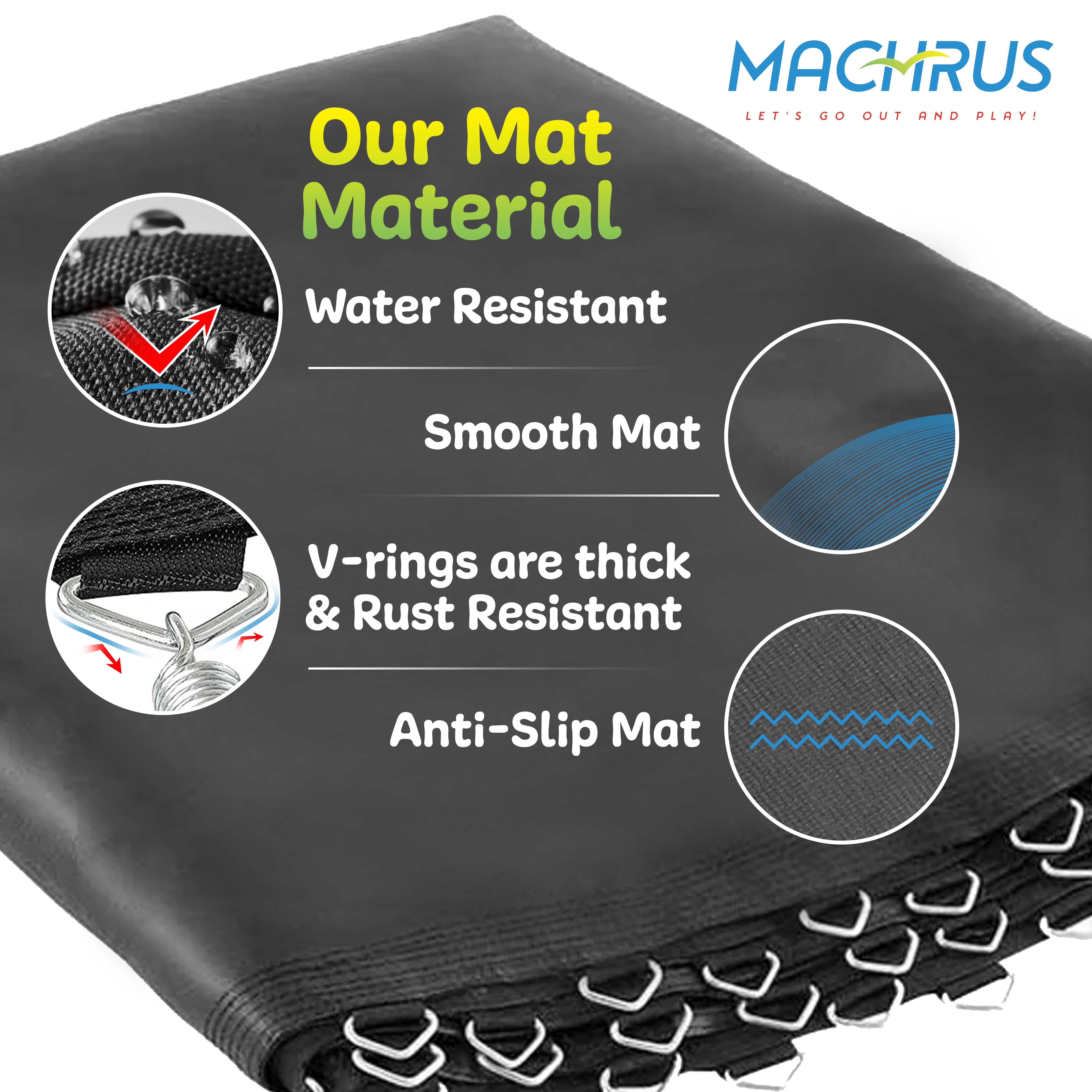 Machrus Upper Bounce Replacement Jumping Mat, Fits 14 ft Round Trampoline Frame with 80 V-Hooks, using 5.5" springs- Mat Only - Image 5