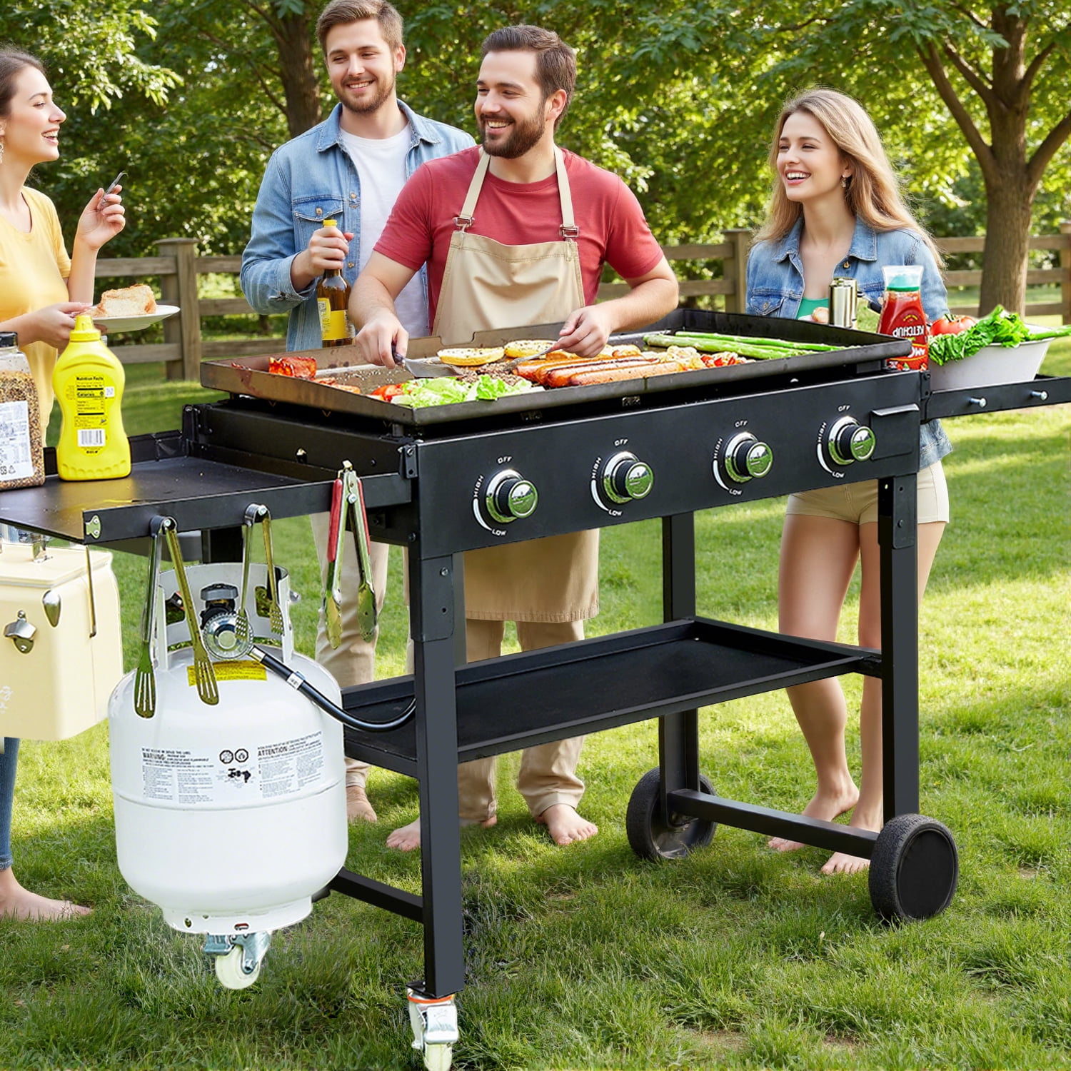 SUGIFT 36" 4-Burner Propane Gas Griddle, 60,000 BTU Flat Top Grill with Side Shelf for Outdoor BBQ & Camping - Image 4