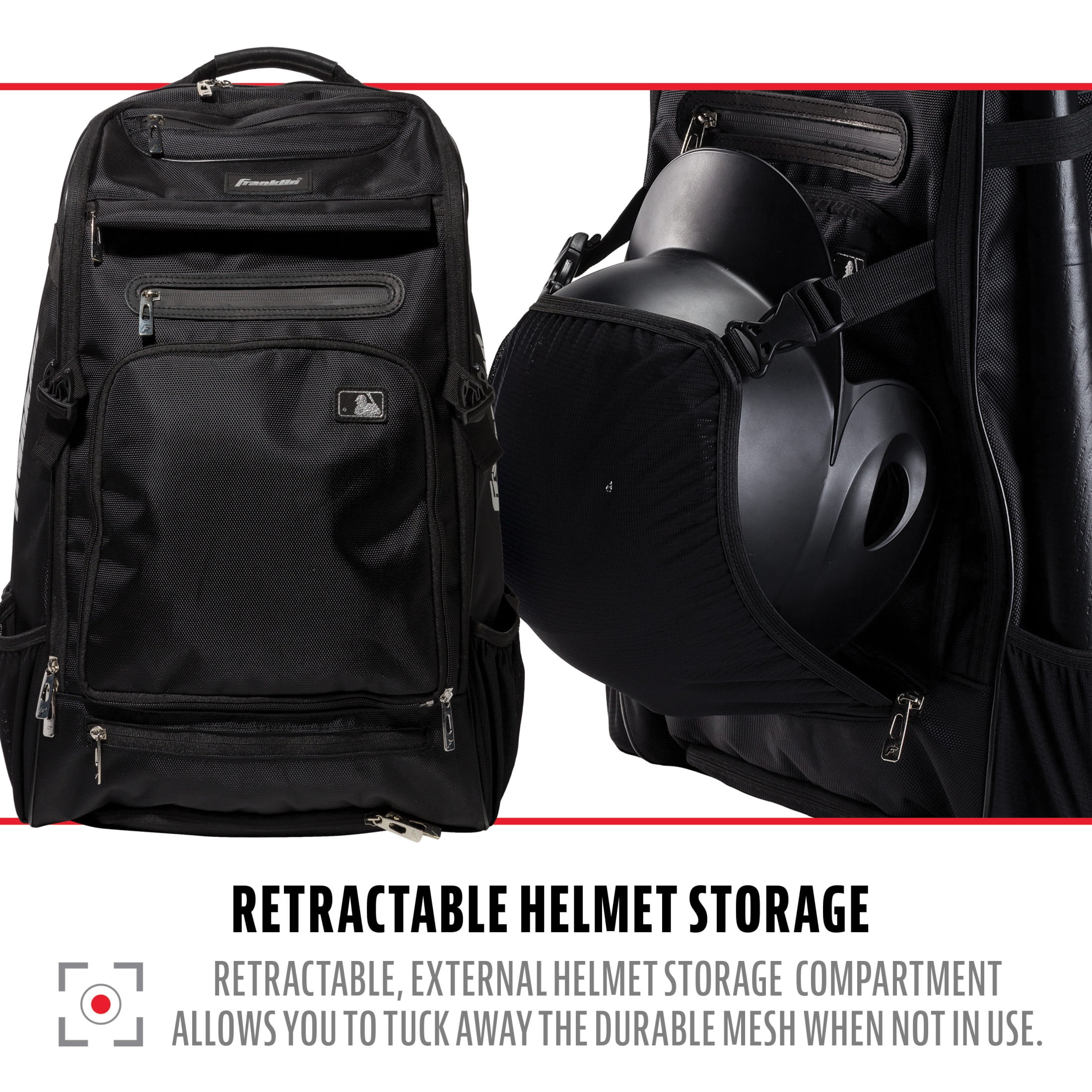 Franklin Sports MLB Traveler Elite Baseball Backpack - Adult + Youth Baseball Bag - Black - Image 2