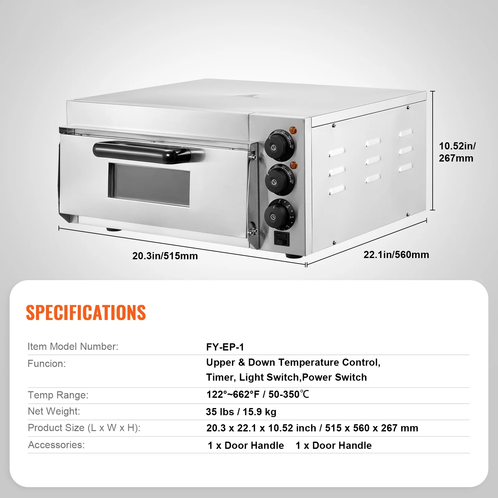 BENTISM 16" 1700W Electric Commercial Residential Counter Top Pizza Oven, Stainless Steel - Windowed - Image 5