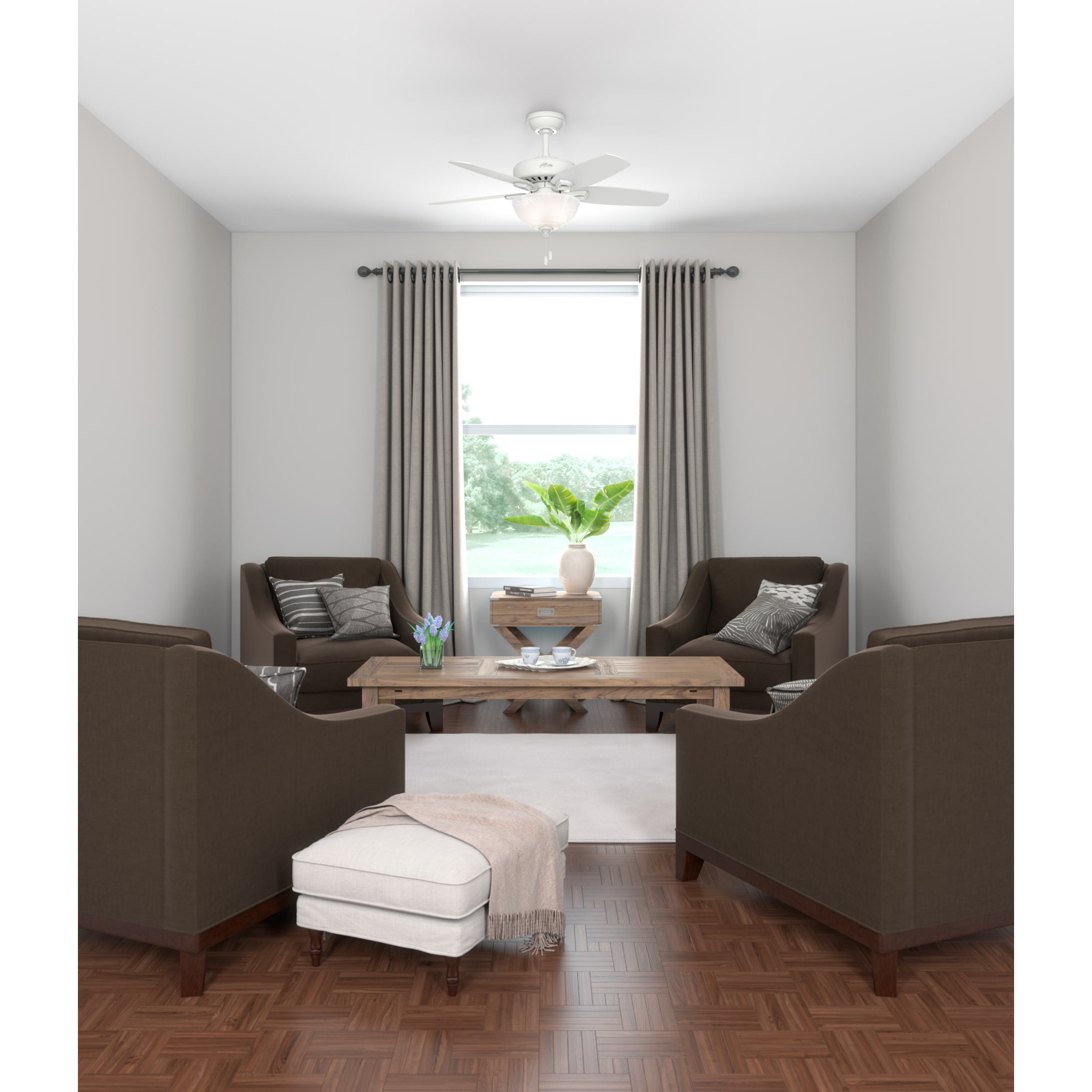 Hunter 42 inch Indoor Ceiling Fan with LED Light - White Ceiling Fan with Pull Chain, For Bedroom or Living Room, Standard Mount, No Remote, 5 Blades, Includes Bulbs - Builder 52217, Snow White - Image 7