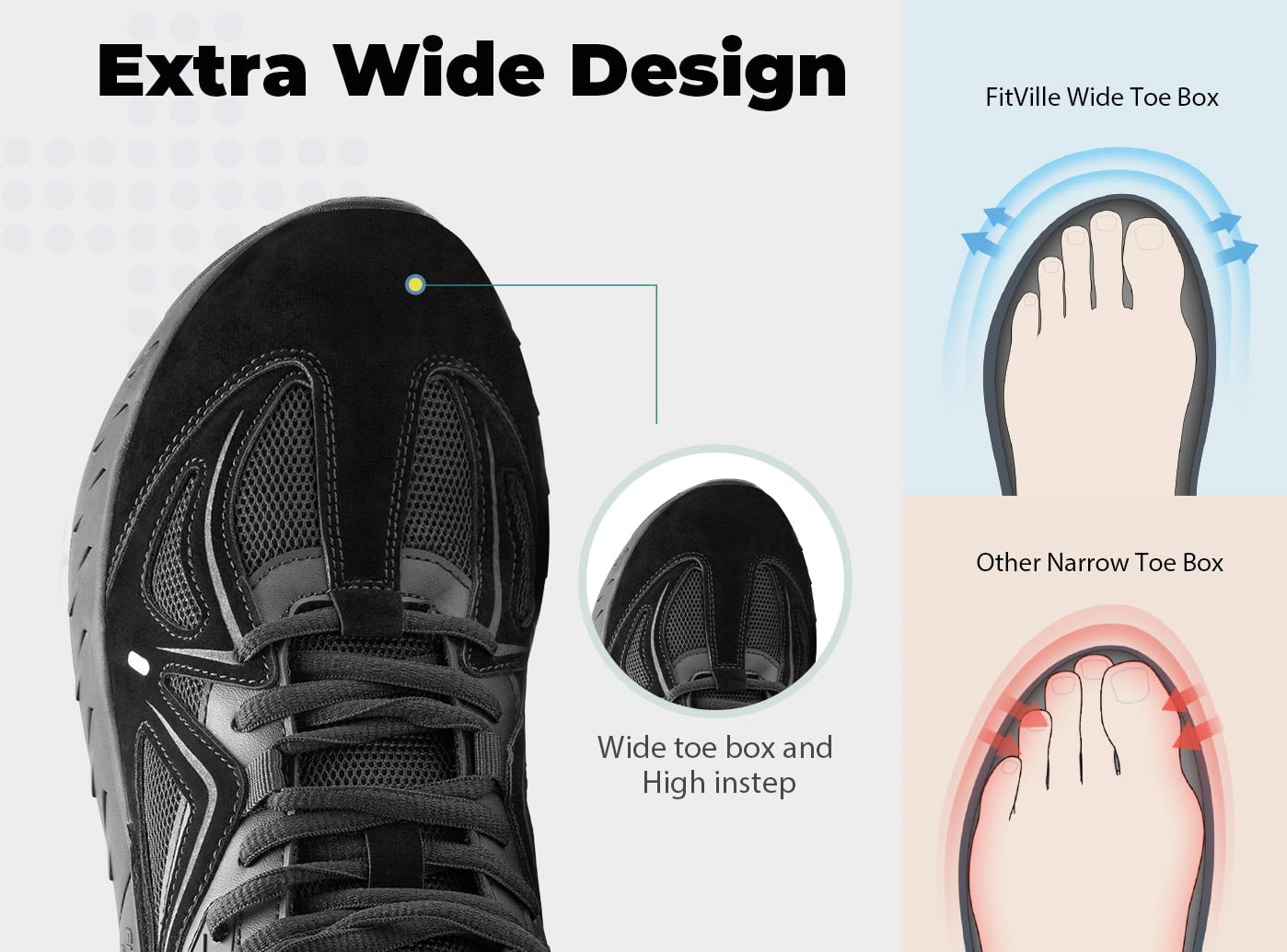 FitVille Men's High Top Basketball Shoes Extra Wide Sneakers for Flat Foot, All Black, 10 x-Wide - Image 9